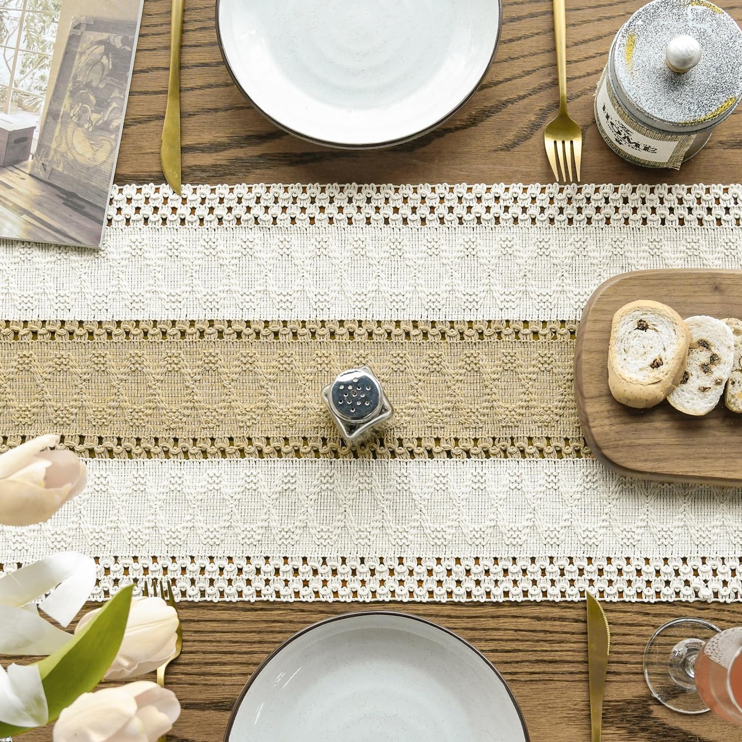 Artoid Mode Burlap Brown Farmhouse Rustic Table Runner, Seasonal Holiday Hollow Kitchen Dining Table Decoration for Home Party Decor 12x72 Inch