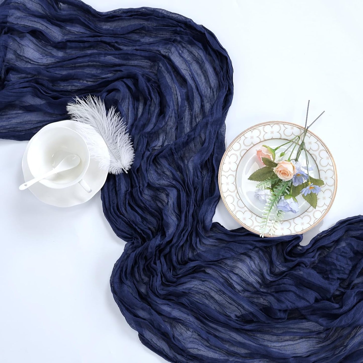 12 Pack Navy Blue Cheesecloth Table Runner 10ft Boho Gauze Fabric Cheese Cloth Table Runner 35 x 120 Inch Rustic Sheer Runner for Romantic Wedding Decor Baby Shower Party Table Centerpiece Decoration