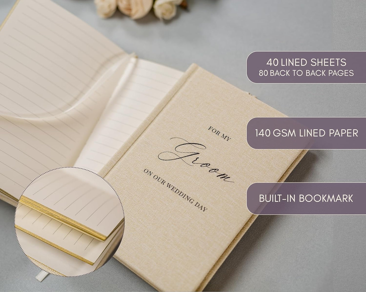 For my Groom/Bride Hard Cover Vow Books (Set of 2) - 5.75 x 5 Minimalist Pocket Sized Black Embossed Wedding Ceremony Vow Renewal Speech Notebook