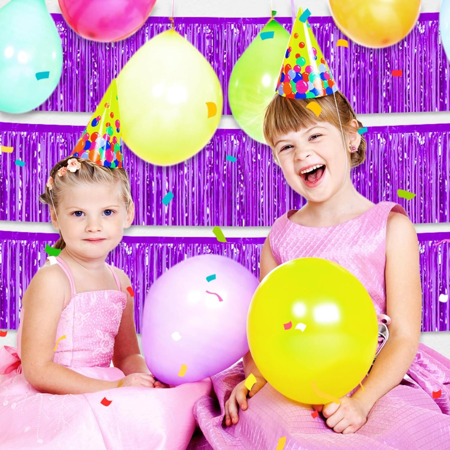 6 Pack 10 Feet Purple Foil Fringe Garland Metallic Tinsel Streamers Banner Wall Hanging Curtain Backdrop for Parade Floats, Birthday, Graduate, Mother's Day, Wedding Party Decoration