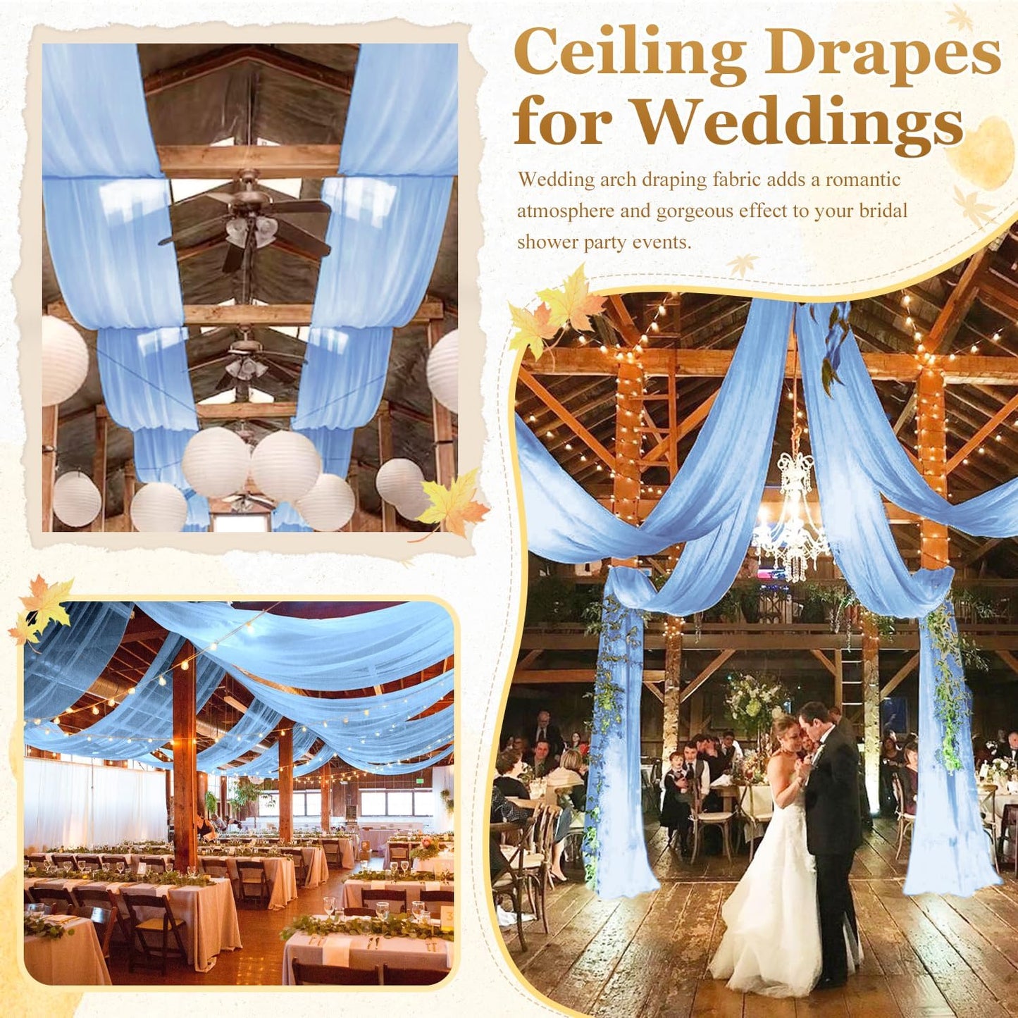MODFUNS Baby Blue Ceiling Drapes Chiffon Ceiling Fabric Draping Fabric 5x30ft 4 Panels Semi Sheer Wedding Arch Drape Unique Ceiling Curtain for Wedding Banquet Stage Prom Ceiling Drapery