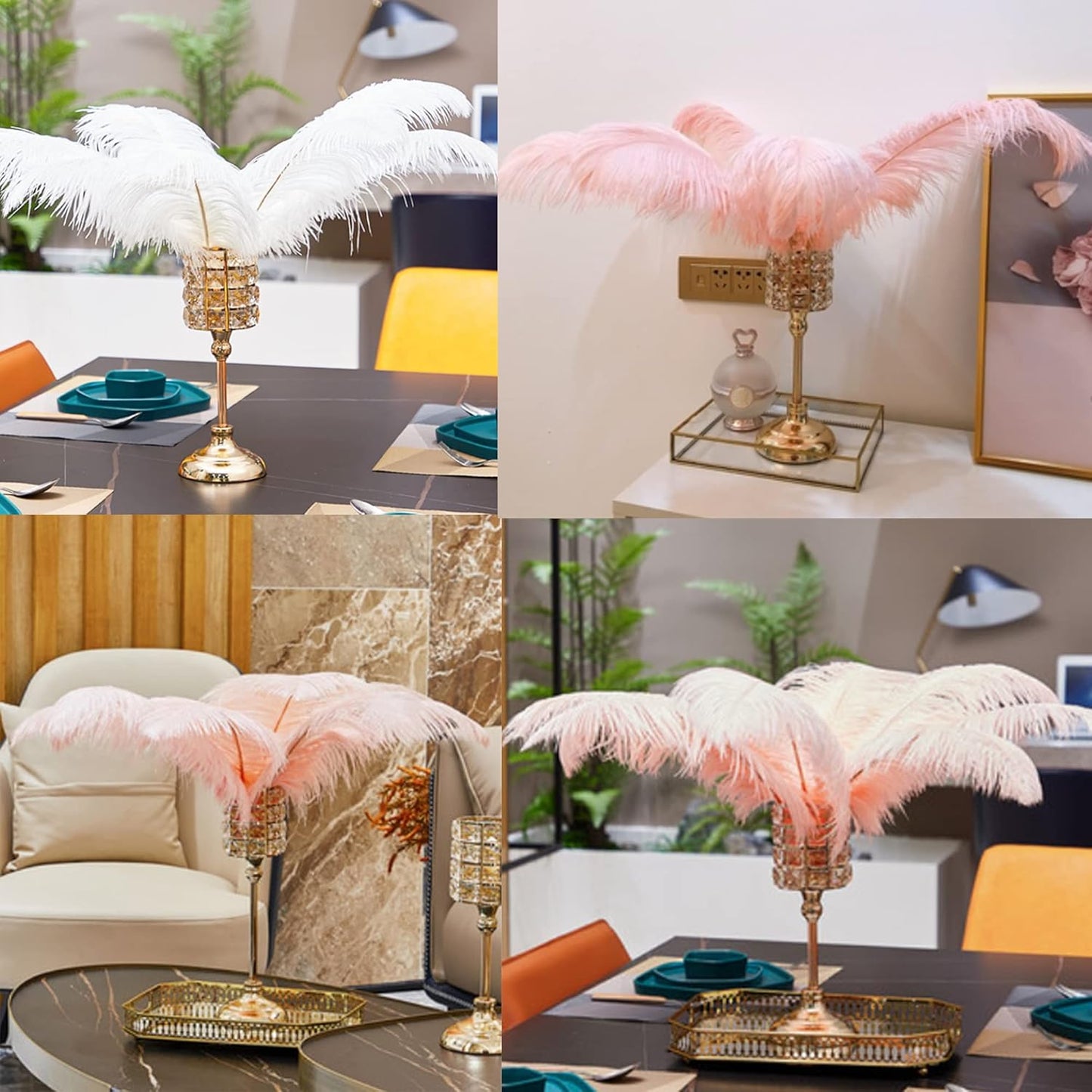 Happy Feather 16-18 inch White Ostrich Feathers Craft for Wedding Party Centerpieces Home Decoration DIY Craft Pack of 10