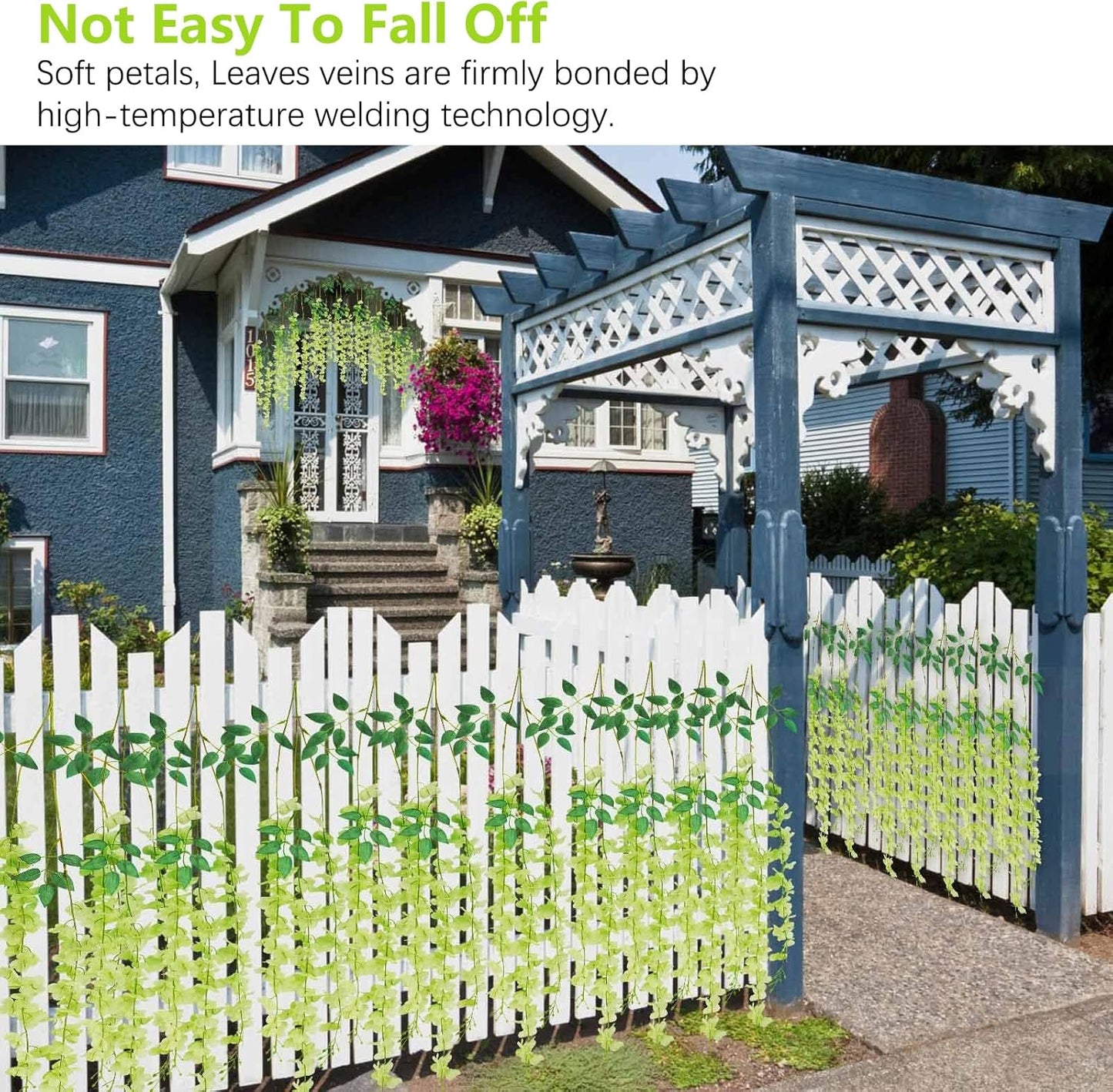 24 Pack Green Wisteria Hanging Flowers, 3.4 Ft Fake Hanging Flowers, Artificial Wisteria Garland Vines for Wedding Room Backdrop Outdoor Patio Garden Decoration