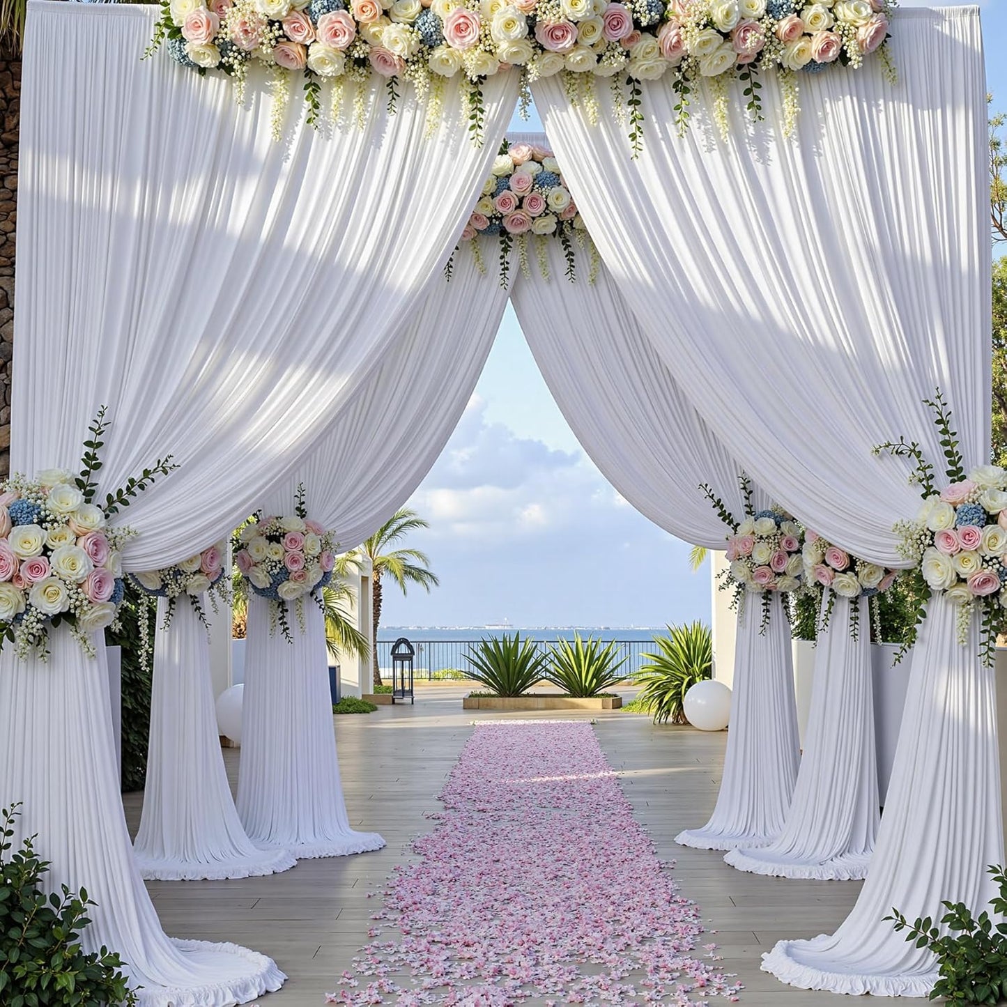 30×14 ft White Wrinkle Free Backdrop Curtain, Soft Silky Polyester Wedding Drapes 6 Panels 14ft Height Photo Backdrop Curtains for Parties Birthday Baby Shower Photography Background Cloth