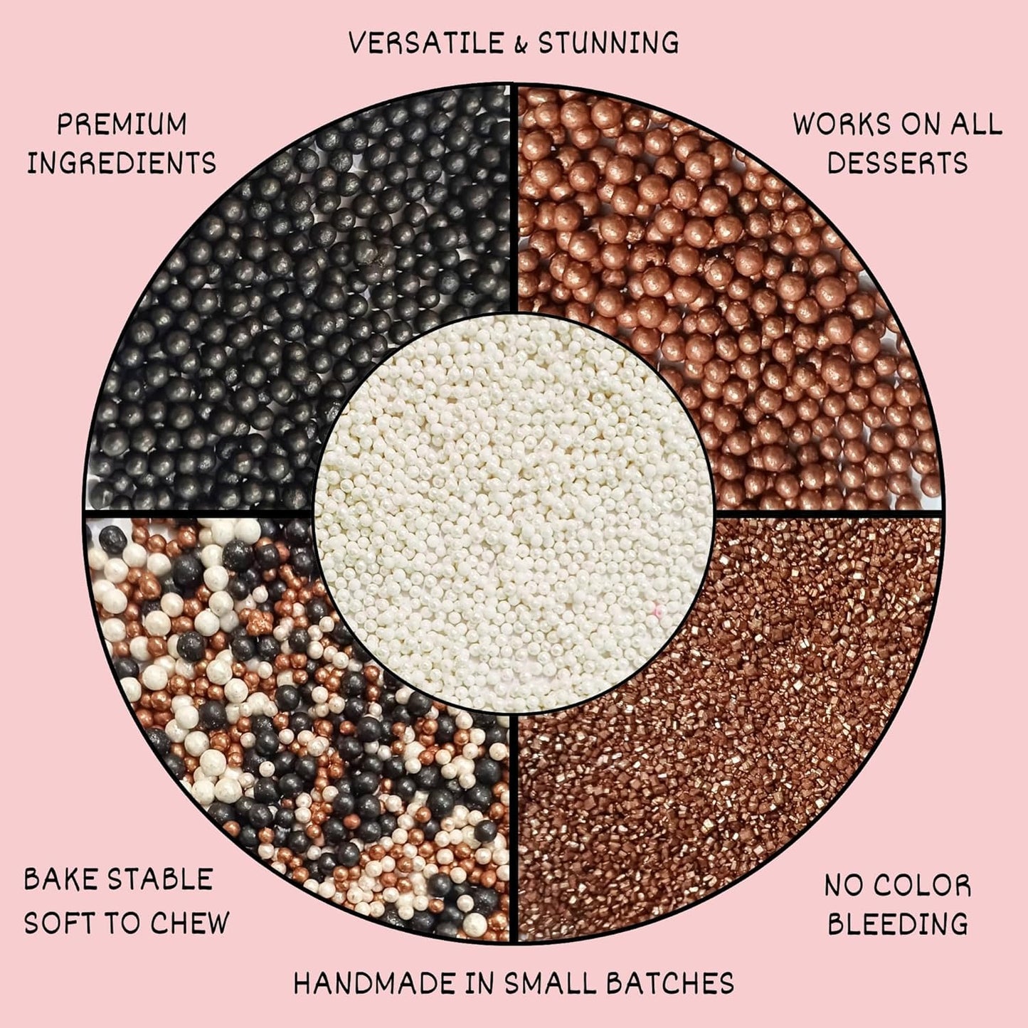 Confect Sprinkle Mix – Elegant Black, Bronze & White Sugar Pearls with Copper Sparkling Sugar – Great Gatsby Disco Ball Cake & Cupcake Decoration – Vegan, Gluten-Free, Nut-Free, Soy-Free, Dairy-Free, Palm Oil-Free -Dye Free- 5 Oz