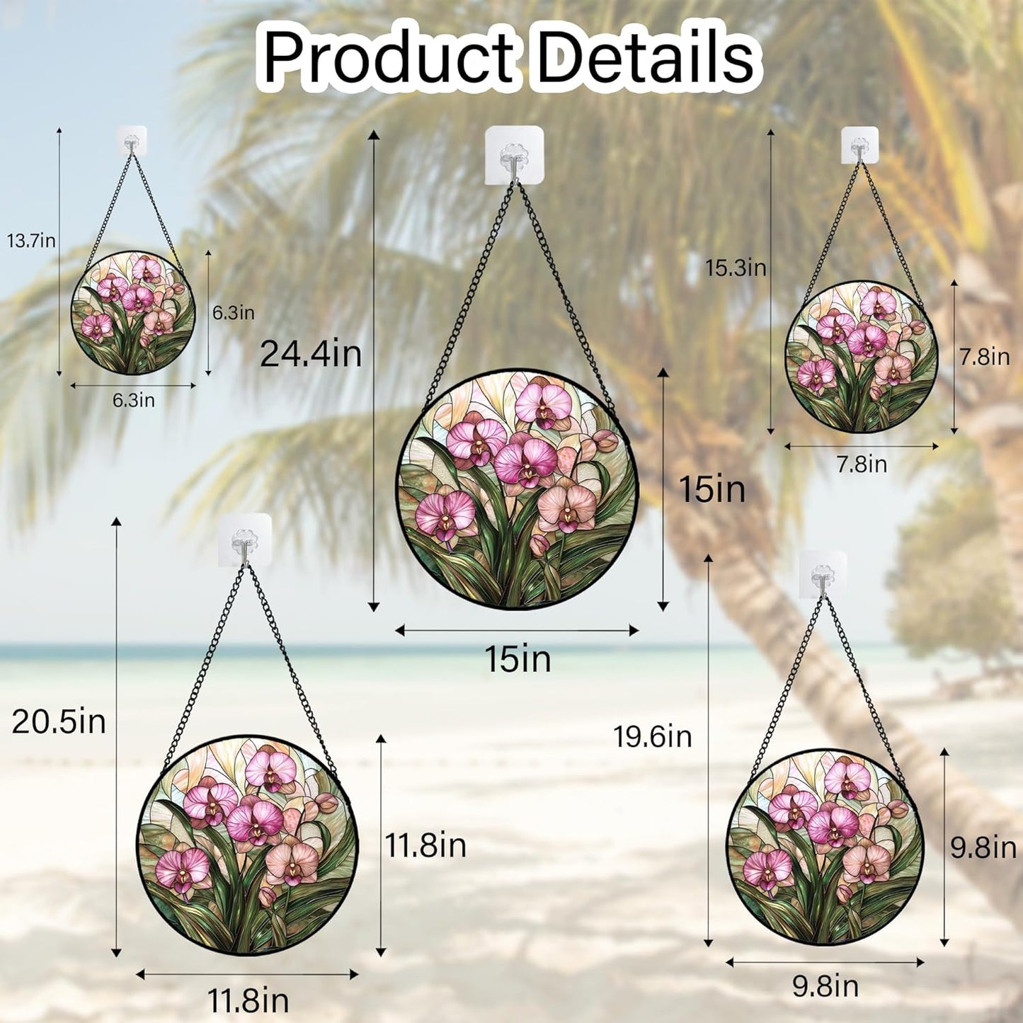 Stained Glass Window Hanging - Pink Phalaenopsis Orchid Green Leaves Sun Catcher for Door Home Decor Flower Suncatcher Christmas Mother's Day Birthday Gifts for Women Men Mom Nana 11.8 in