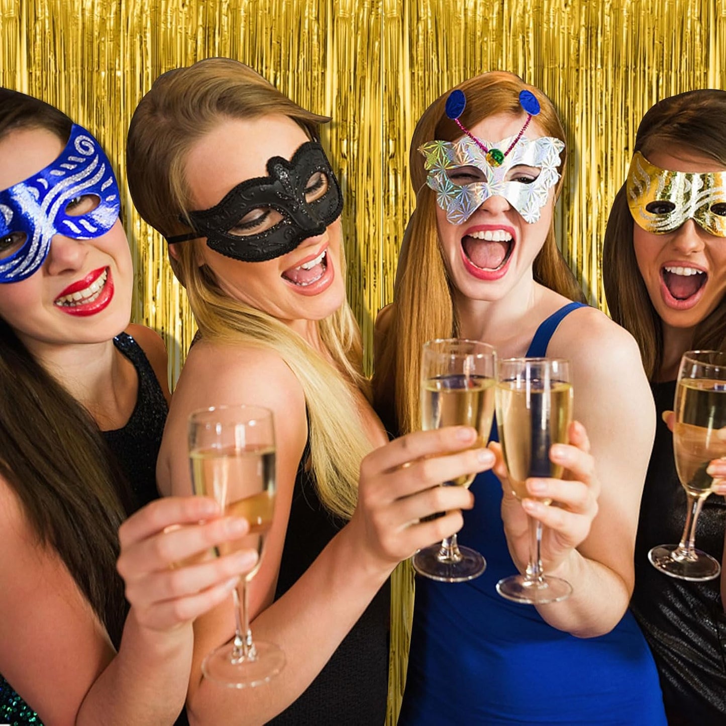 2 Pack Gold Fringe Curtain Backdrop Tinsel Streamers Birthday Party Decorations Christmas Photo Booth Backdrop New Year Halloween Graduation Baby Shower Theme Party Decorations