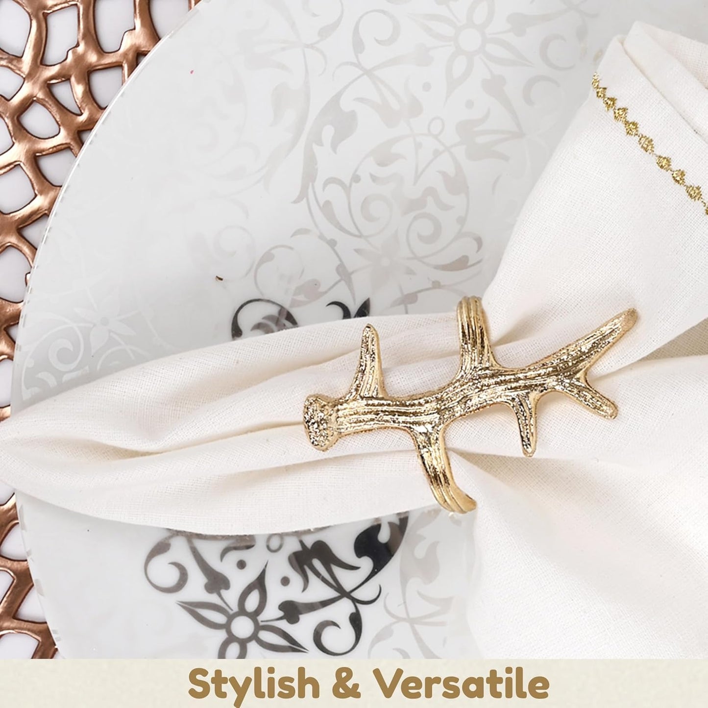 Lightweight Metal Napkin Rings Set of 12 - Napkin Rings Holder for Dinning Table Parties Dining Table, Weddings, and Special Events - Elegant Table Décor for Home & Restaurants (Gold) - CLEENTABLE