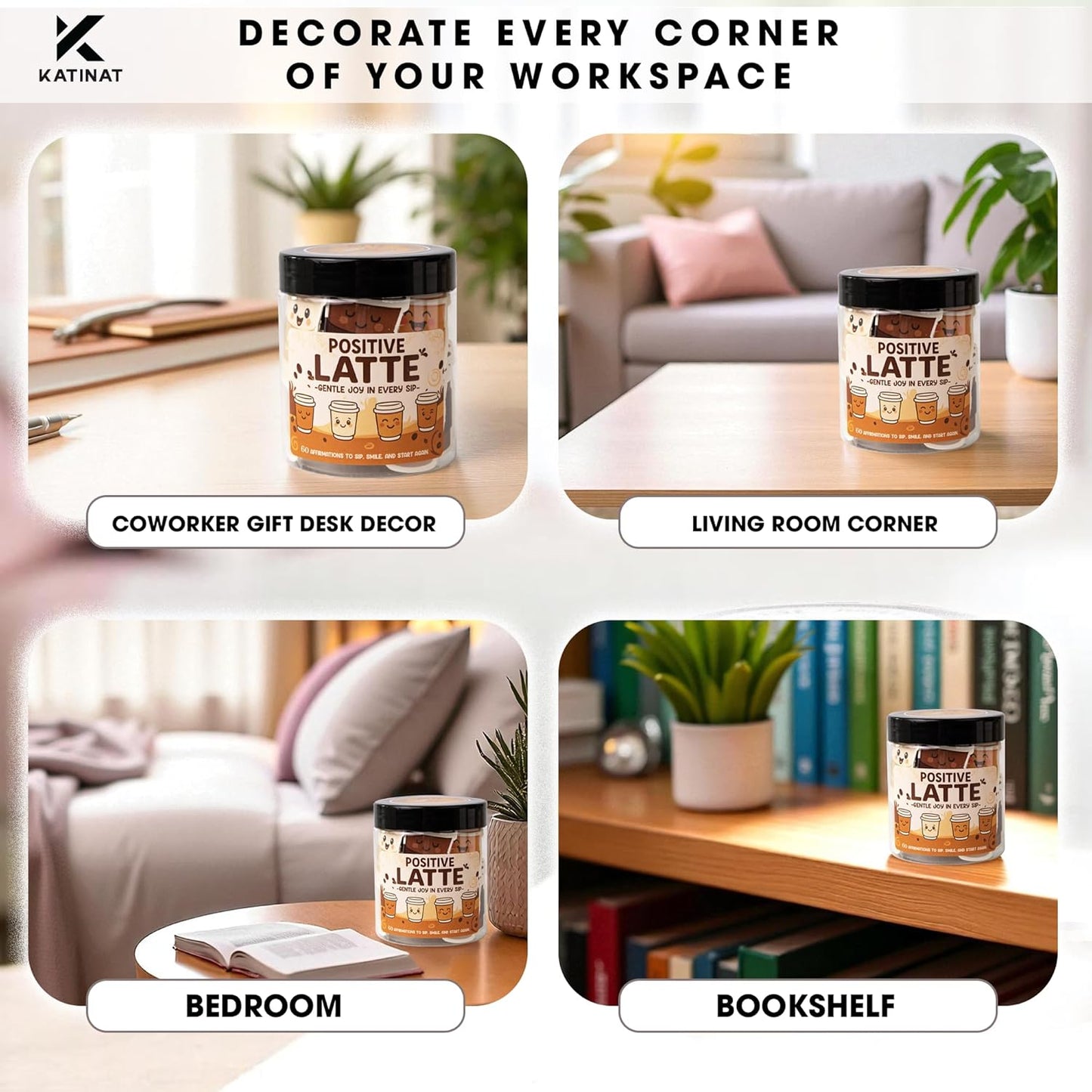 Positive Latte Affirmation Jar β 60pcs Cute Emotional Support Lattes β Coffee Gifts for Women, Menβ Birthday Gift, White Elephant Gift for Coworker, Boss, Nurse, Teacher, Teens, Back to School Gifts