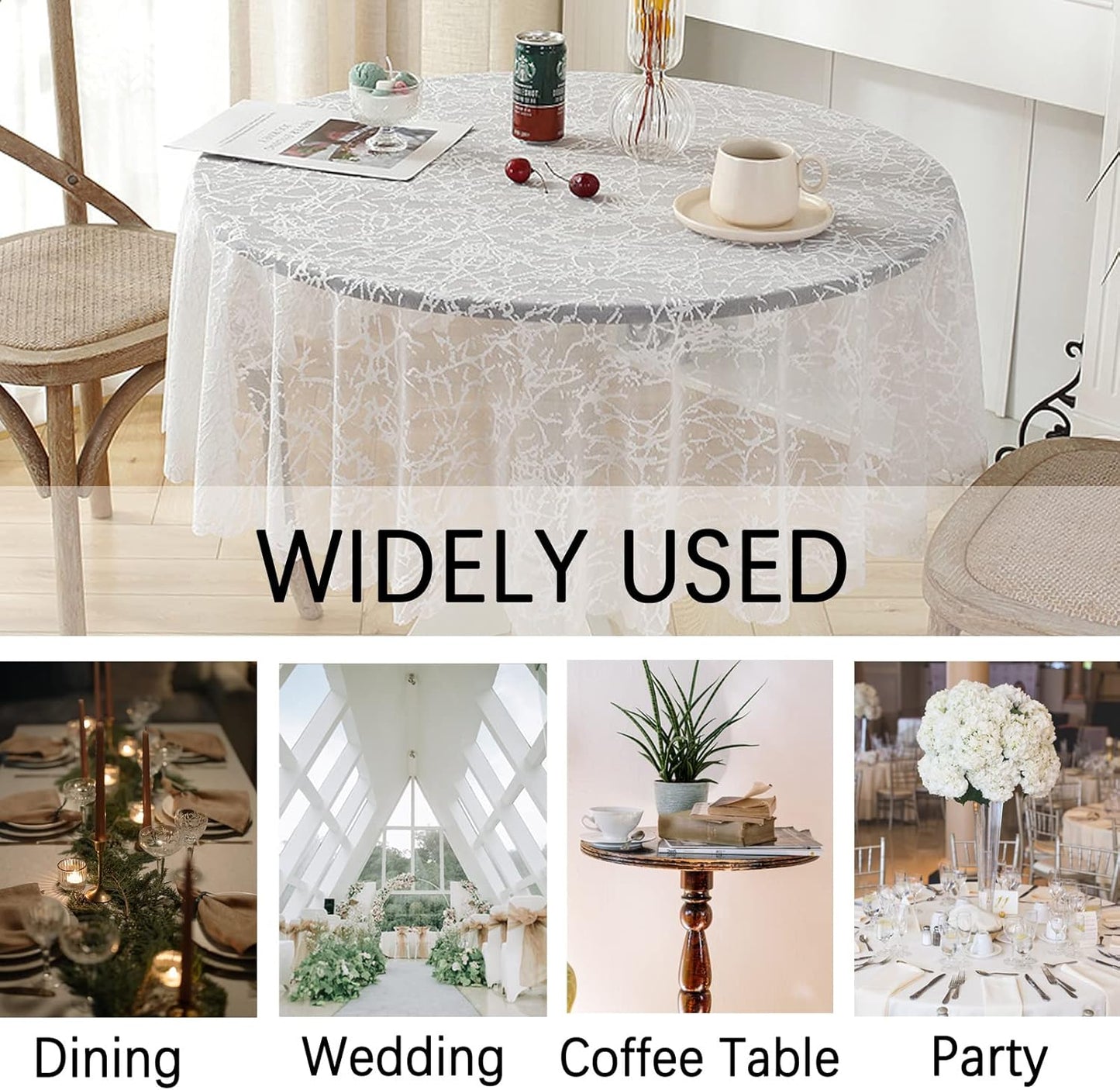 Jeloris Round Lace Tablecloth with Elegant Scalloped Bottom for Any Special Event Such as Wedding, Birthday Party, Baby Shower, Anniversary (78 inch, Style 3)