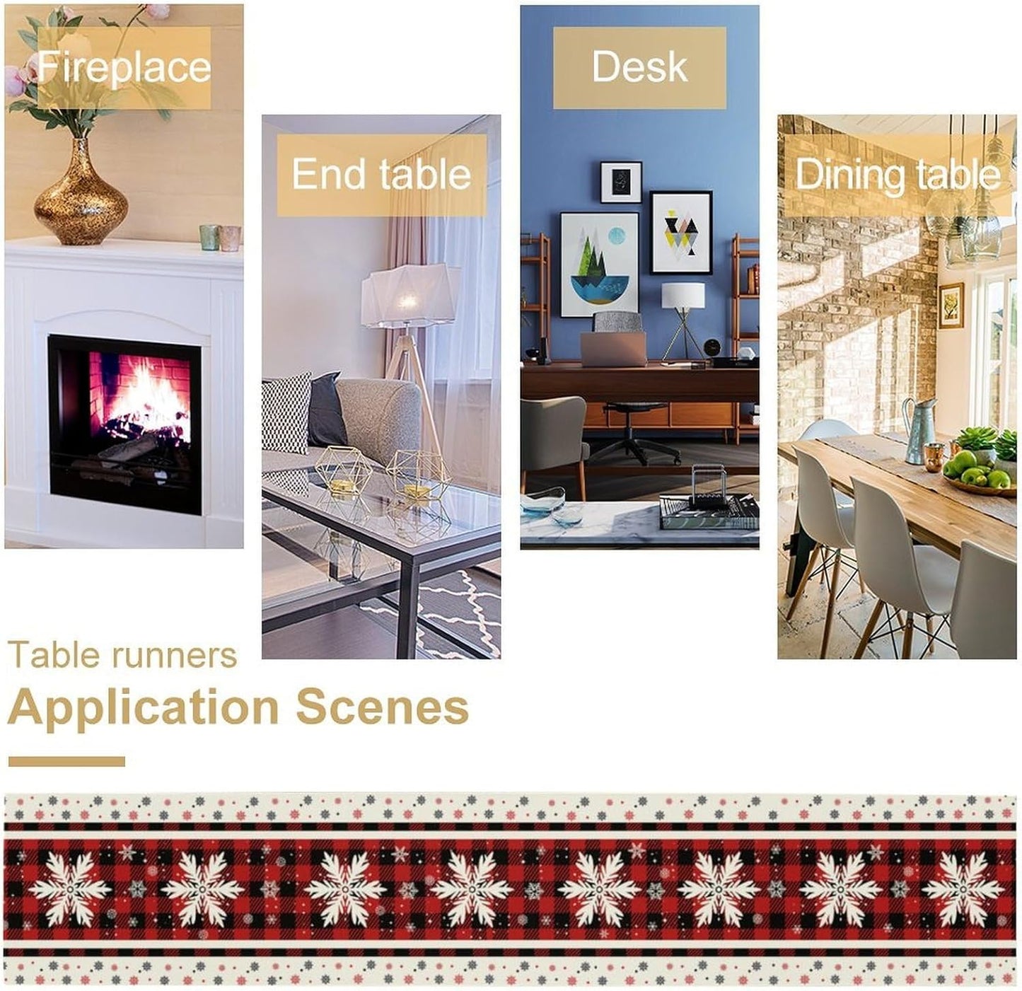 Snowflakes Christmas Table Runner,Red Buffalo Plaid Seasonal Winter Kitchen Dining Table Decoration for Home Party Decor 13x120 Inch