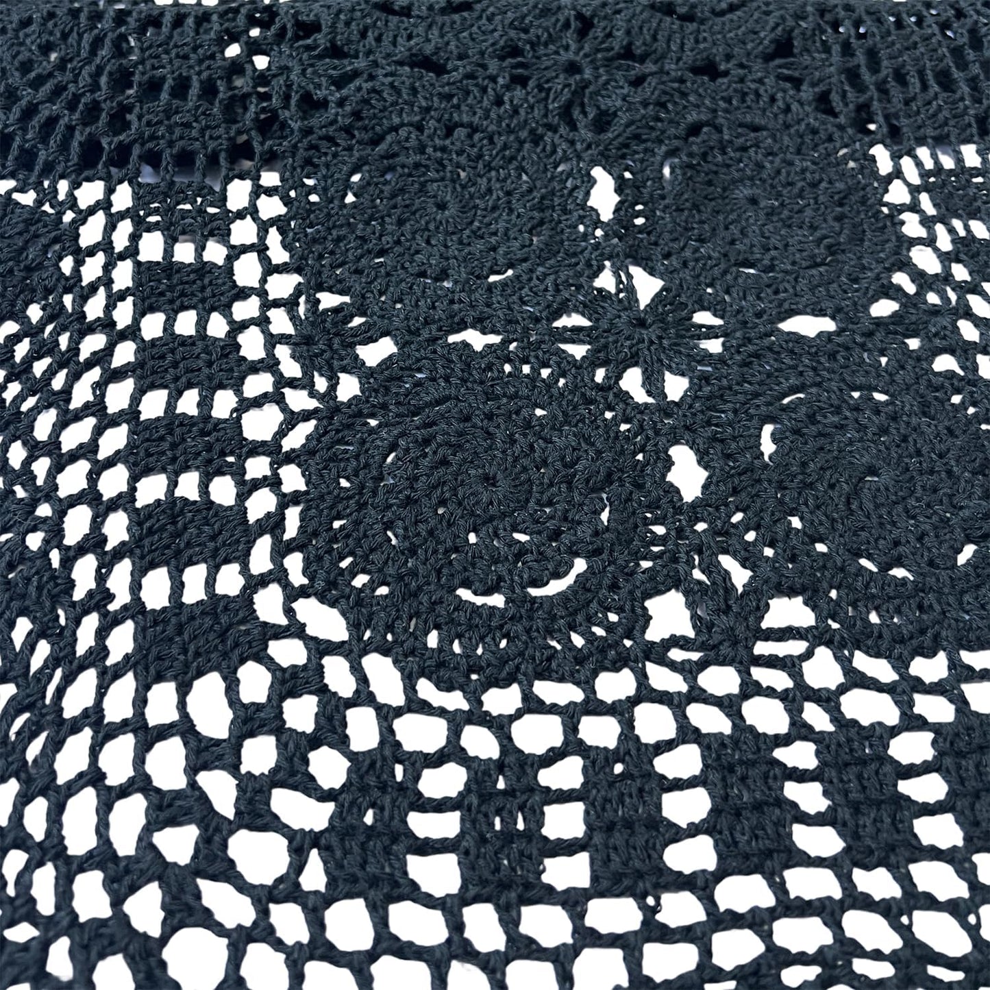 Phantomon Lace Table Runner Rectangular Table Cover Cloth Handmade Crochet Floral Placemats 100% Cotton (Floral Black, 15x28Inch)
