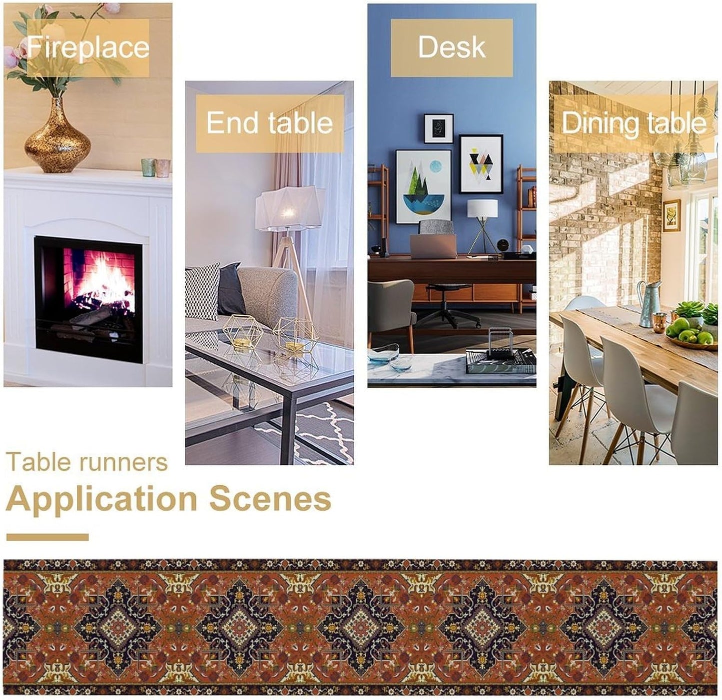 Vintage Boho Orange Table Runner, Country Rustic Farmhouse Magical Abstract Print Pattern for Home Kitchen Table Decor Dining Coffee Room Garden Party Decor 13x60in