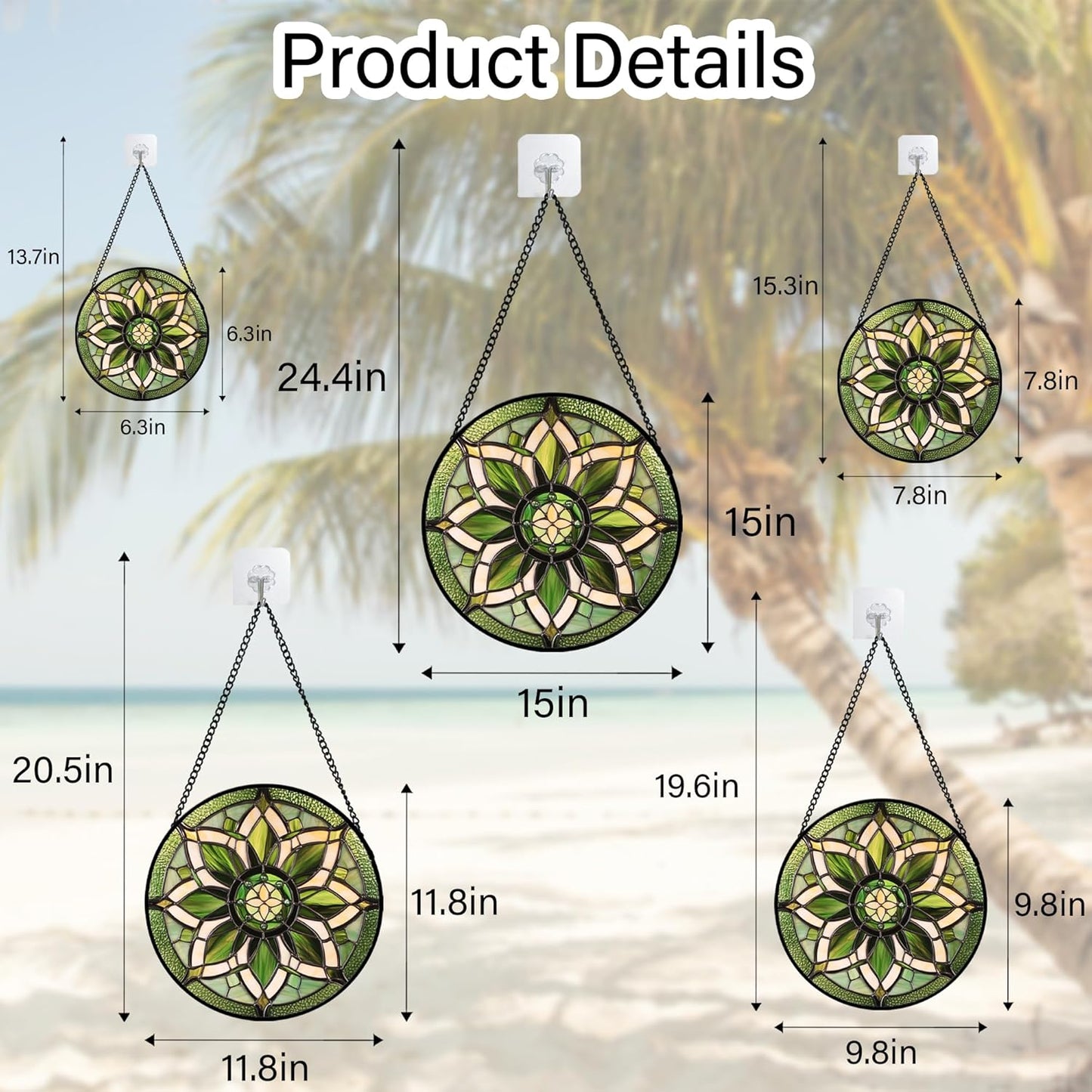 Stained Glass Window Hanging - White Green Boho Flower Suncatcher for Doors Window Home Sun Catchers Decor Christmas Mother's Day Birthday Gifts for Teacher Women Men Mom Nana 9.8 in