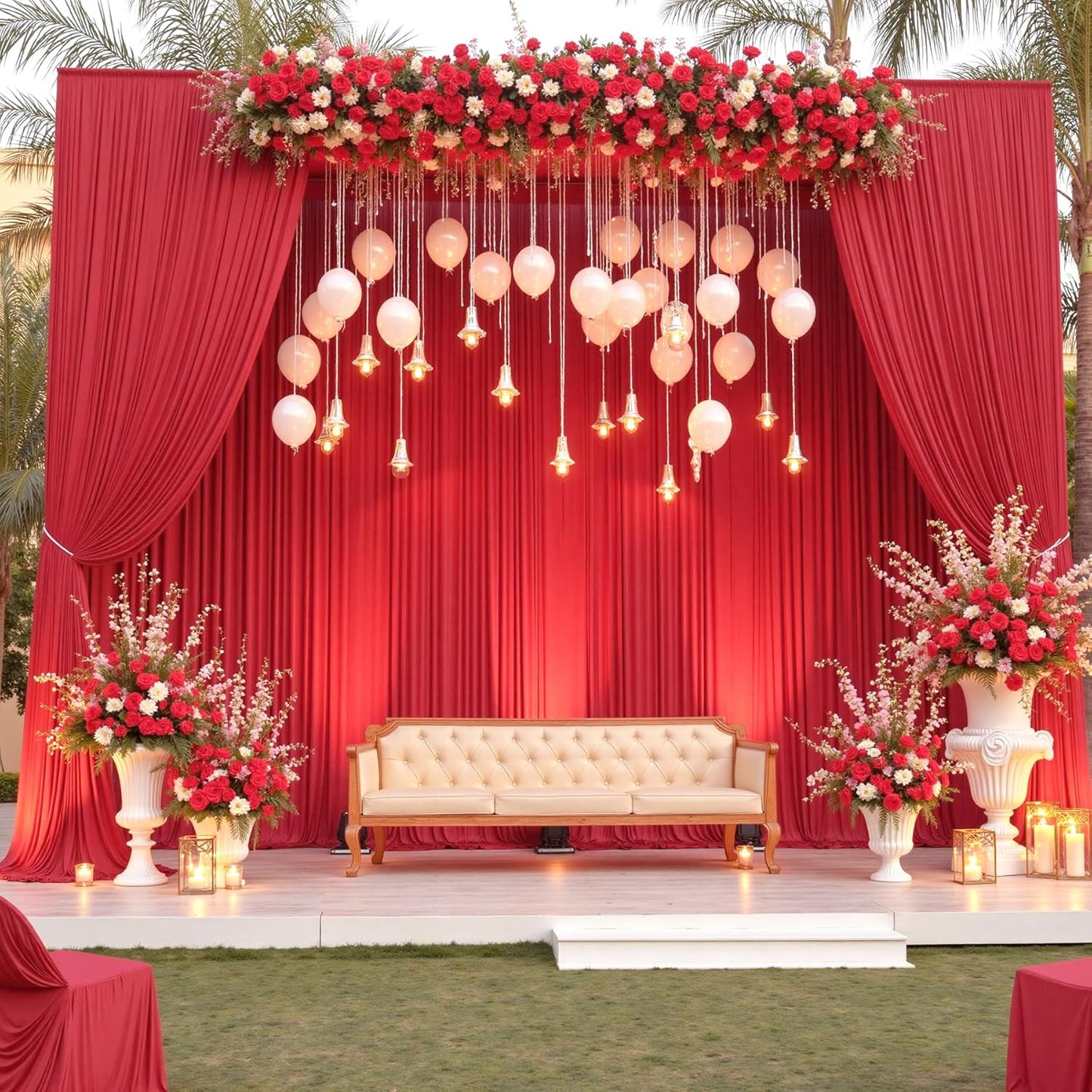 30ft x 15ft Red Wrinkle Free Backdrop Curtains for Parties,Silky Polyester Fabric Wedding Ceiling Drapes, 6 Panels 15ft Photo Back Drop Drapes for Baby Shower Photography Stage Background Cloth