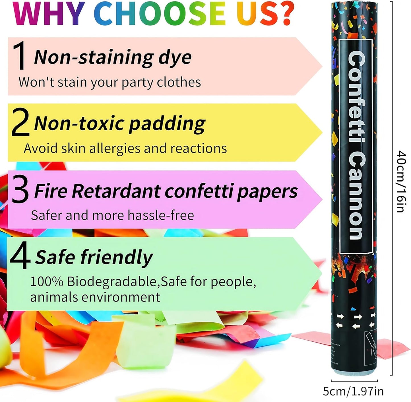 16in Biodegradable Confetti Poppers,Confetti Cannons Bulk with Colorful Confettis Design for Ceremony Party Favor Supplies,Birthday Holiday,Halloween Thanksgiving,Christmas,New Year's Eve(6Pack)