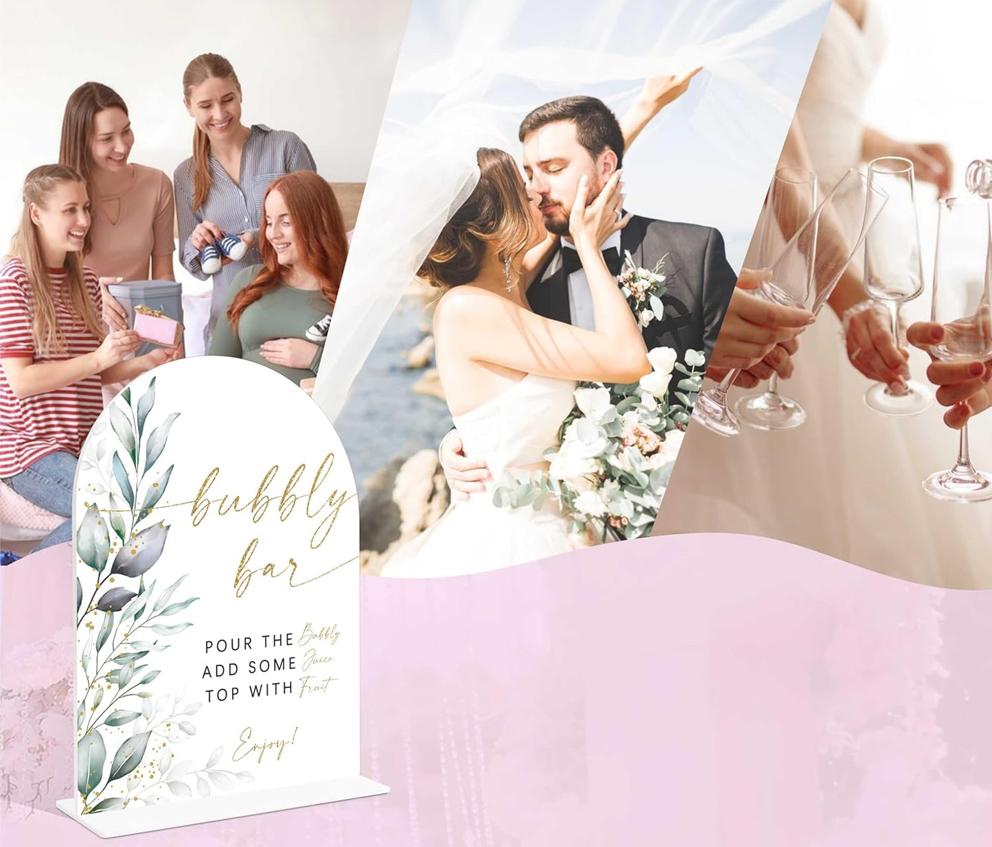 Acrylic Wedding Signs, Greenery Theme Bubbly Bar Sign, Wedding Reception Signage, Bridal Shower Table Decor with Stand, Engagement, Anniversary, Newlywed Events and Parties Supplies, 04