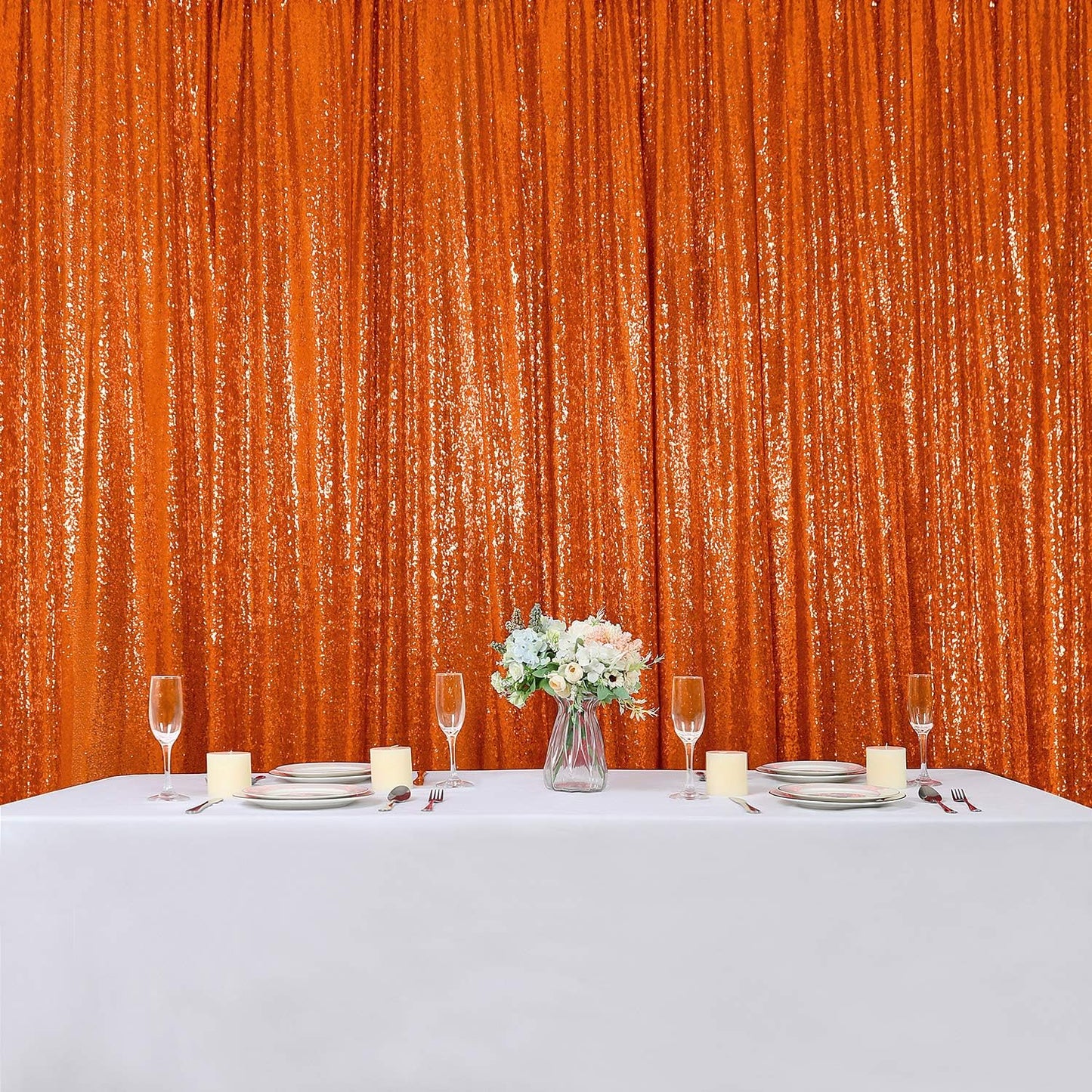 Hahuho Orange Sequin Backdrop Curtain, 4PCS 2FTx8FT Glitter Backdrop Curtain for Parties, Christmas, Wedding, Party Decoration(4 Panels, 2FT x 8FT, Orange