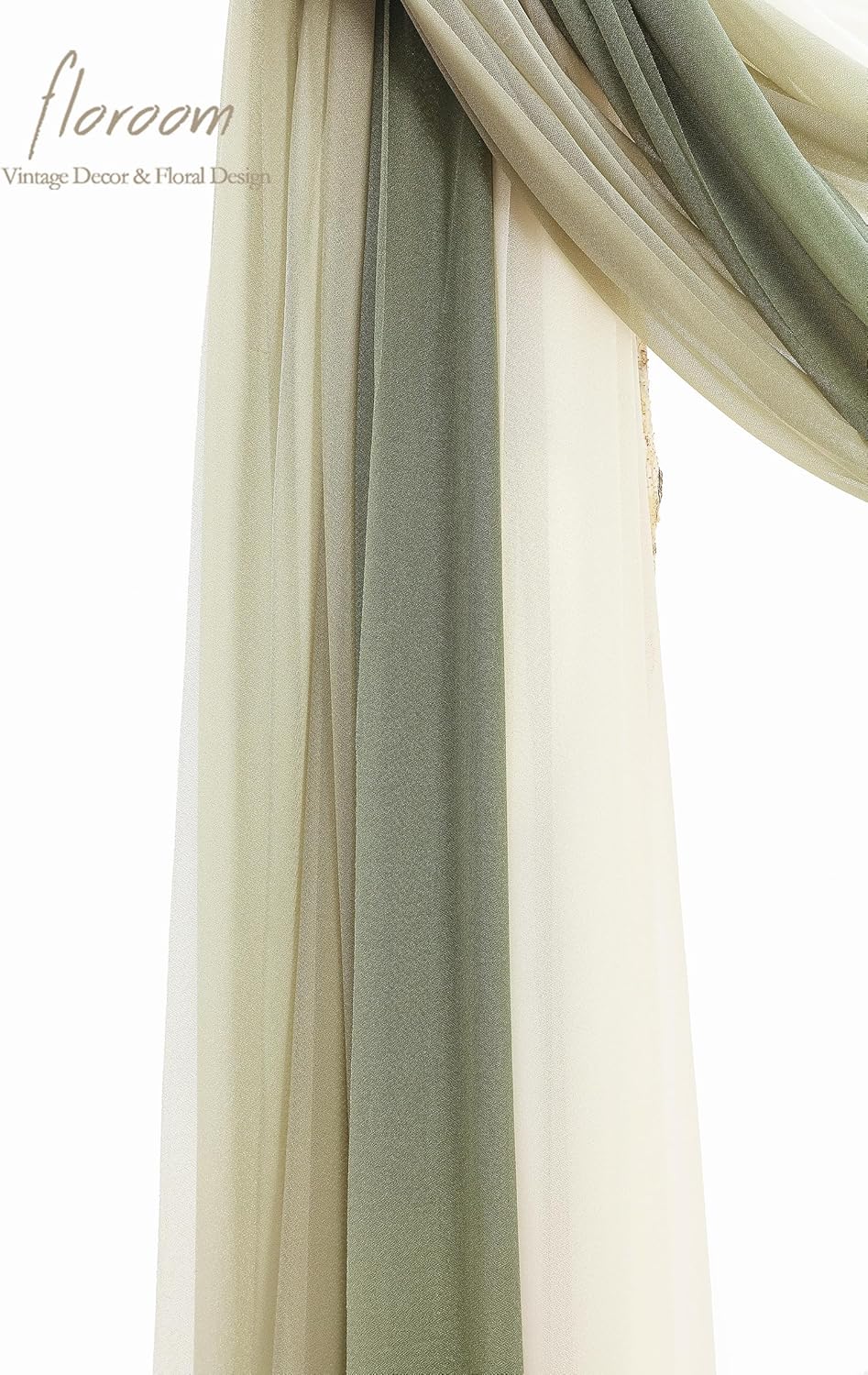 Floroom Wedding Arch Draping Fabric 3 Panels 20Ft Chiffon Fabric Drapes Arbor Drapery Wedding Ceremony Reception Swag Decorations (Forest Green +Sage Green +Ivory)