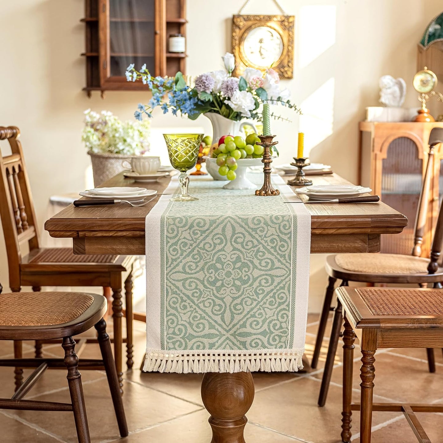 Table Runner 48 Inches Long,Waterproof Boho Table Runner with Tassel Fringe,Table Runners for Party Coffee Table