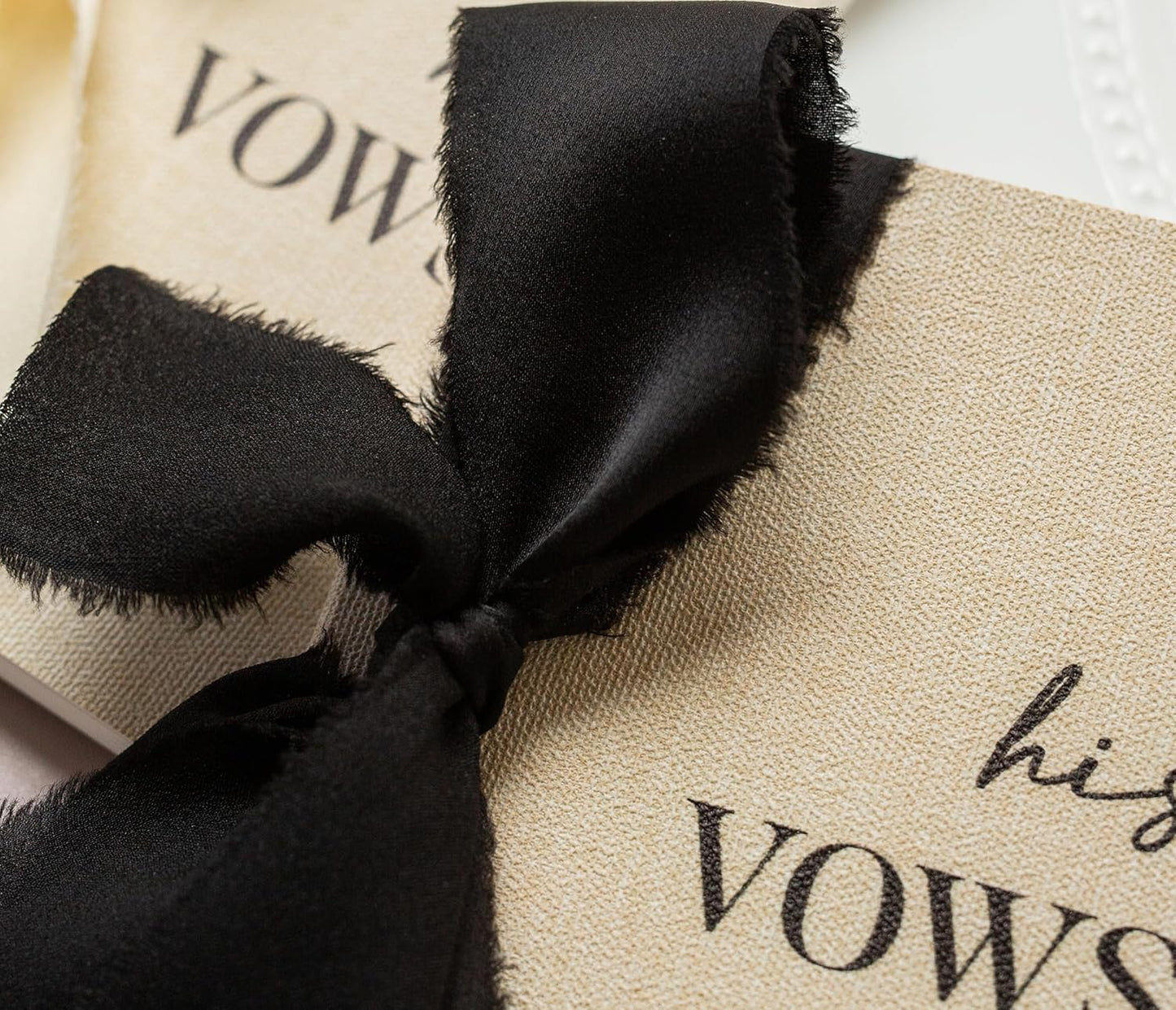 Slim Vow Books with Ribbons (Set of 2 - Design 1) - 5.75" x 4" Soft Cream Canvas Linen Textured Cover Wedding Vow Booklets, Ceremony Speech Note Journal, Gift for Newly Engaged Couple, 48 Lined Pages