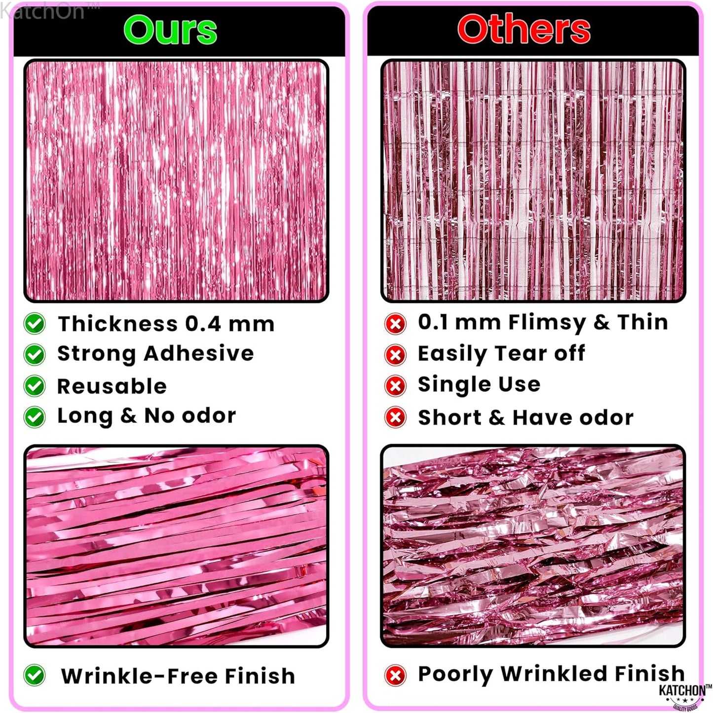 KatchOn, Pink Streamers for Pink Party Decorations - Pack of 2 | Fringe Backdrop for Birthday Decorations | Disco Party Decorations, Baby Shower, Bachelorette Party Decoration