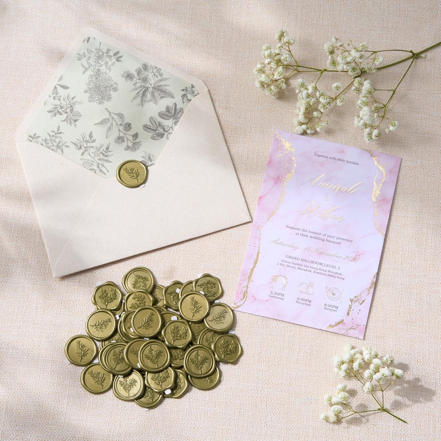 Wax Seal Stickers (60 Pcs, 3 Designs in 1 Pack) Premium Envelope Seal Stickers for Wedding Invitation Envelopes, Adhesive Wax Seals, Perfect for Seating Chart, Gift Wrapping