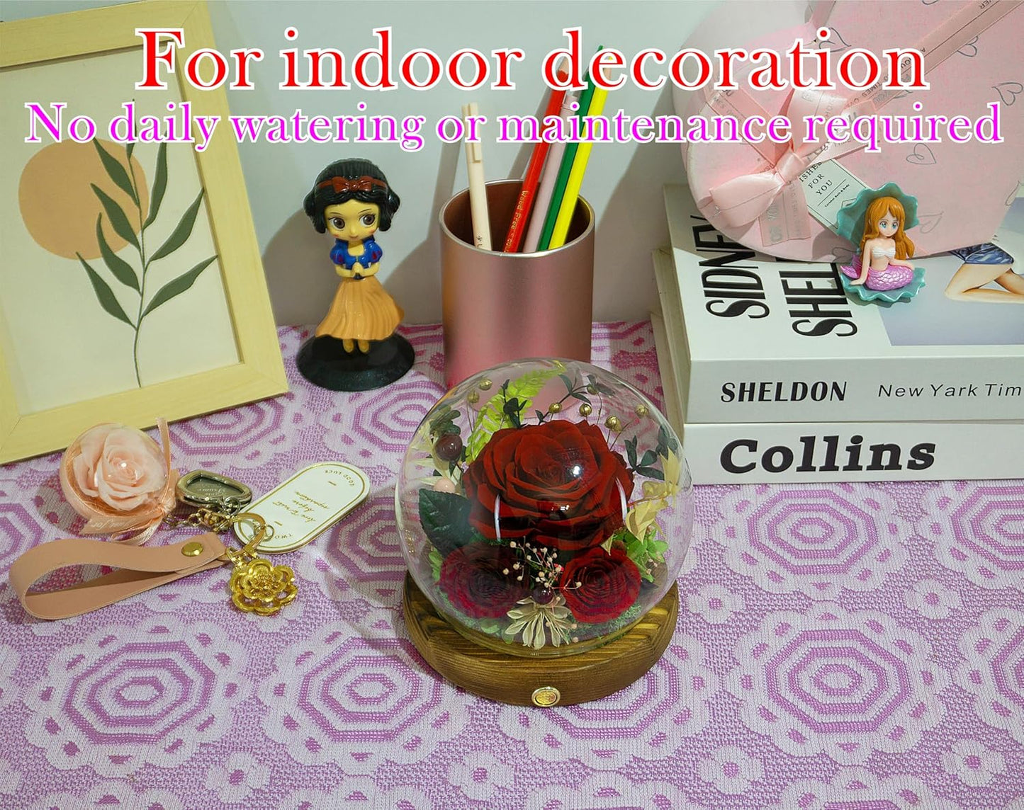 Valley of Rain & Forest Long-Lasting Real Flowers, Unique Floral Gift for You to Send Love for All Occasions, for Indoor Decoration (Dark Red Rose Arrangement)