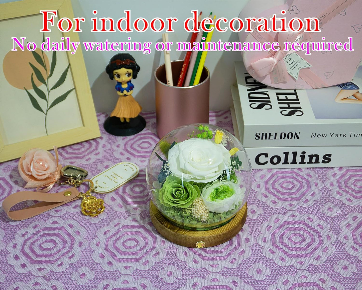 Valley of Rain & Forest Long-Lasting Real Flowers, Unique Floral Gift For you to send Love for All Occasions, for Indoor Decoration (White & Green Roses Arrangement)