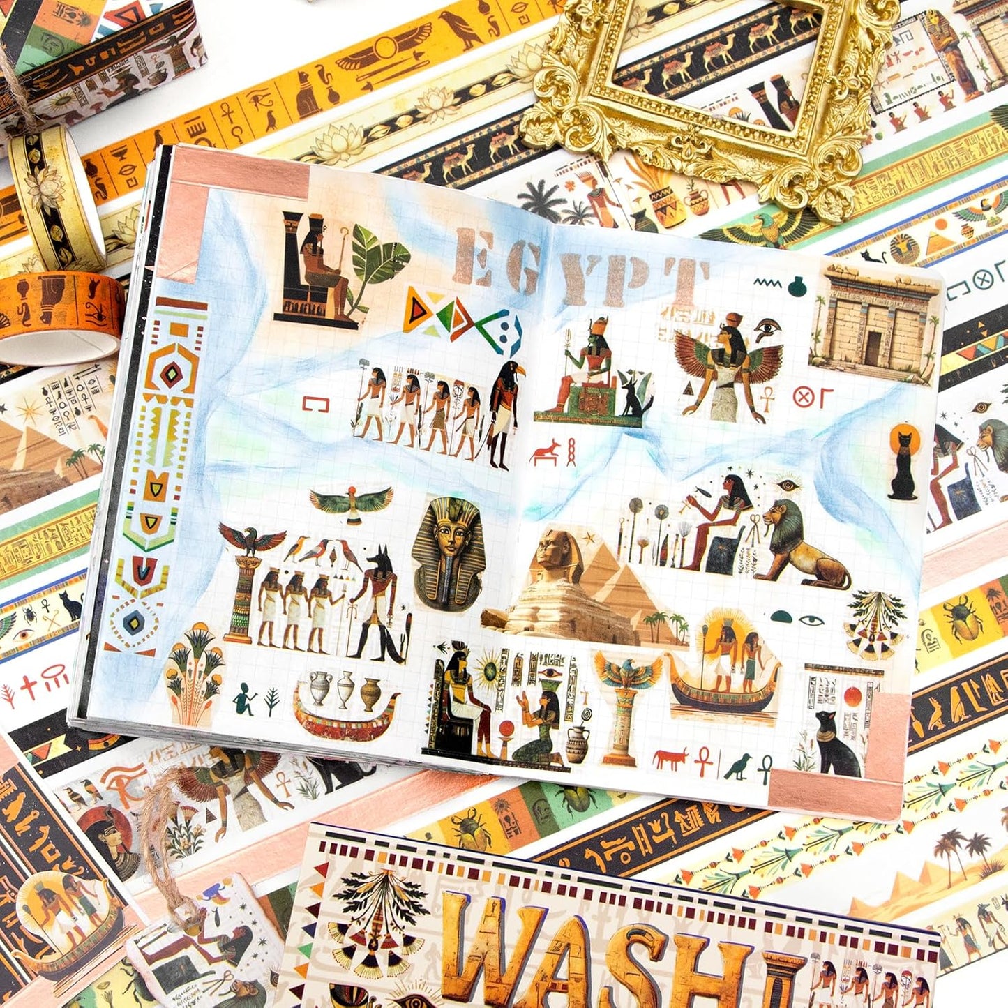 Mooker 16 Rolls Washi Tape Set - Decorative Tape Egyptian Style, Craft Tape for Journaling Supplies, Scrapbooking Supplies, Journaling Supplies, DIY Crafts, Junk Journal Supplies, Scrapbook Paper
