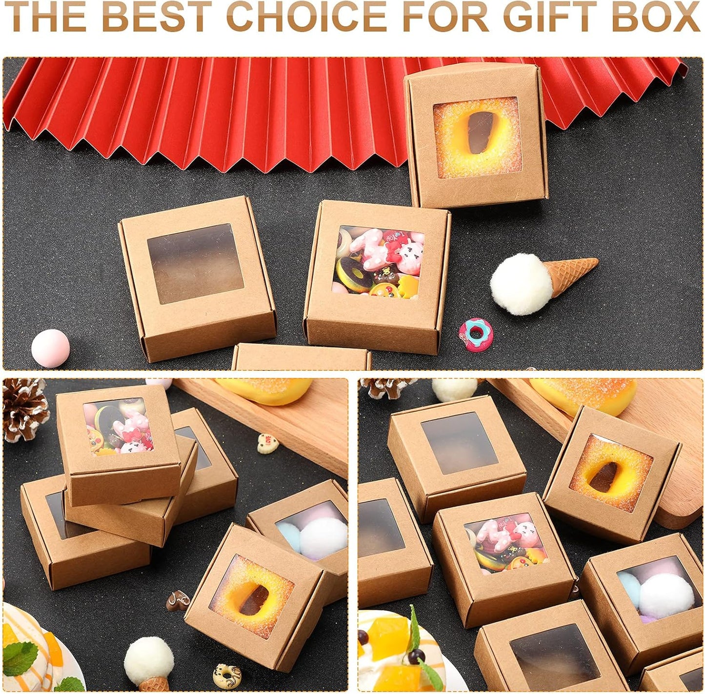 Zonon 30 Pcs Soap Boxes for Homemade Packaging, Mini Kraft Treat Boxes with Window for Bakery Candy Soap Making Gift Packaging(2.56 x 2.56 x 1.18 Inch,Brown)