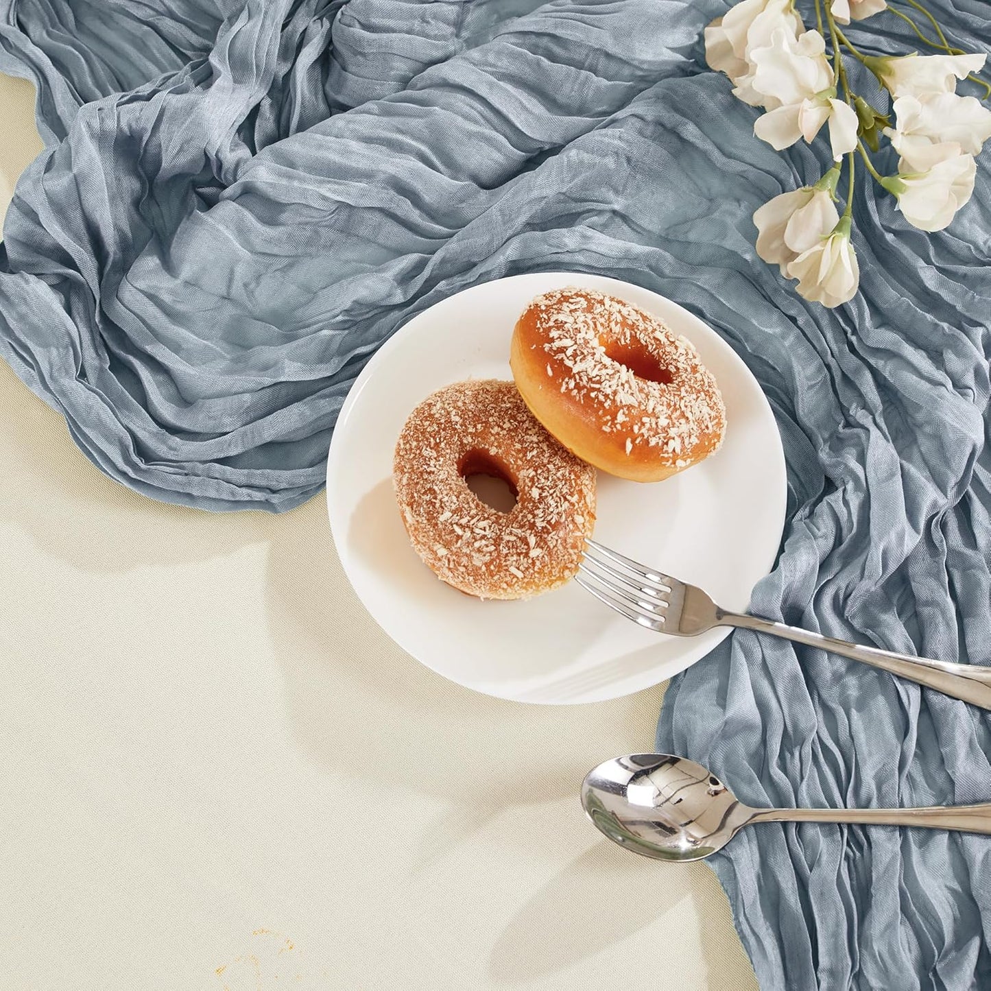 12 Pack Dusty Blue Cheesecloth Table Runner 10FT Long Boho Gauze Table Runner Rustic Sheer Runner for Wedding Bridal Baby Shower Birthday Party Table Decor Thanksgiving Christmas Decorations