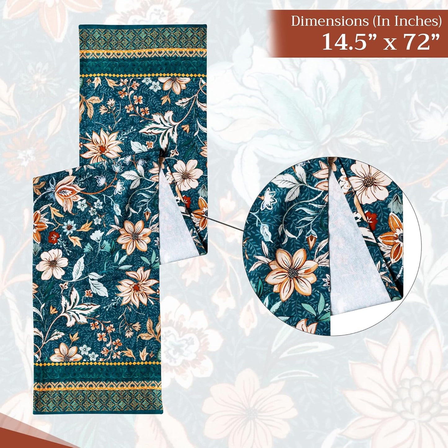 Maison d' Hermine Table Runner 100% Cotton Single Layer Table Runners 72 inches Long for Thanksgiving Christmas Decorations Home Kitchen Dining Party Wedding (Luxury Loft - Dark Teal, 14.5" x 72")