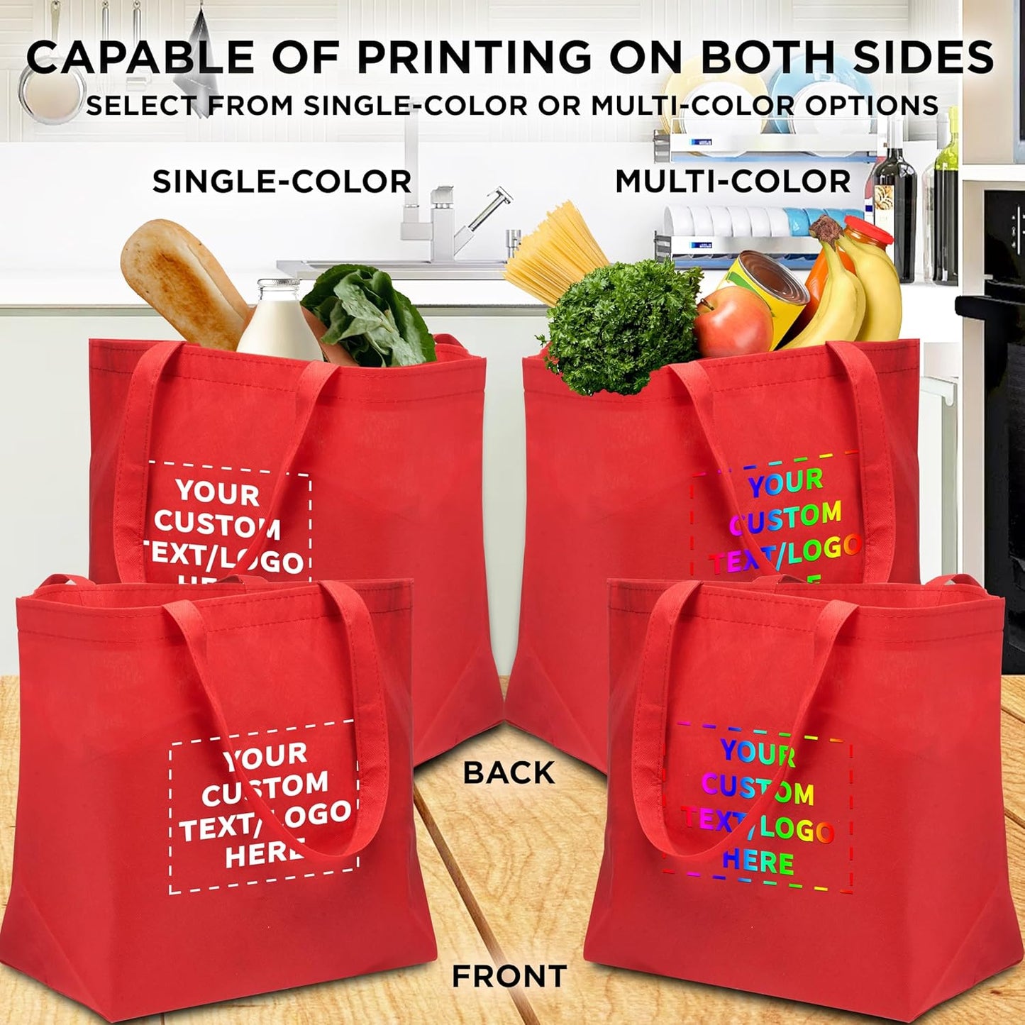 DISCOUNT PROMOS Custom Southern Style Grocery Tote Bags Set of 10 - Personalized Bulk Pack, Reusable Grocery & Shopping Bags - Great for Travel, Business Promotions, July 4th - Red - 20"X13"X8"