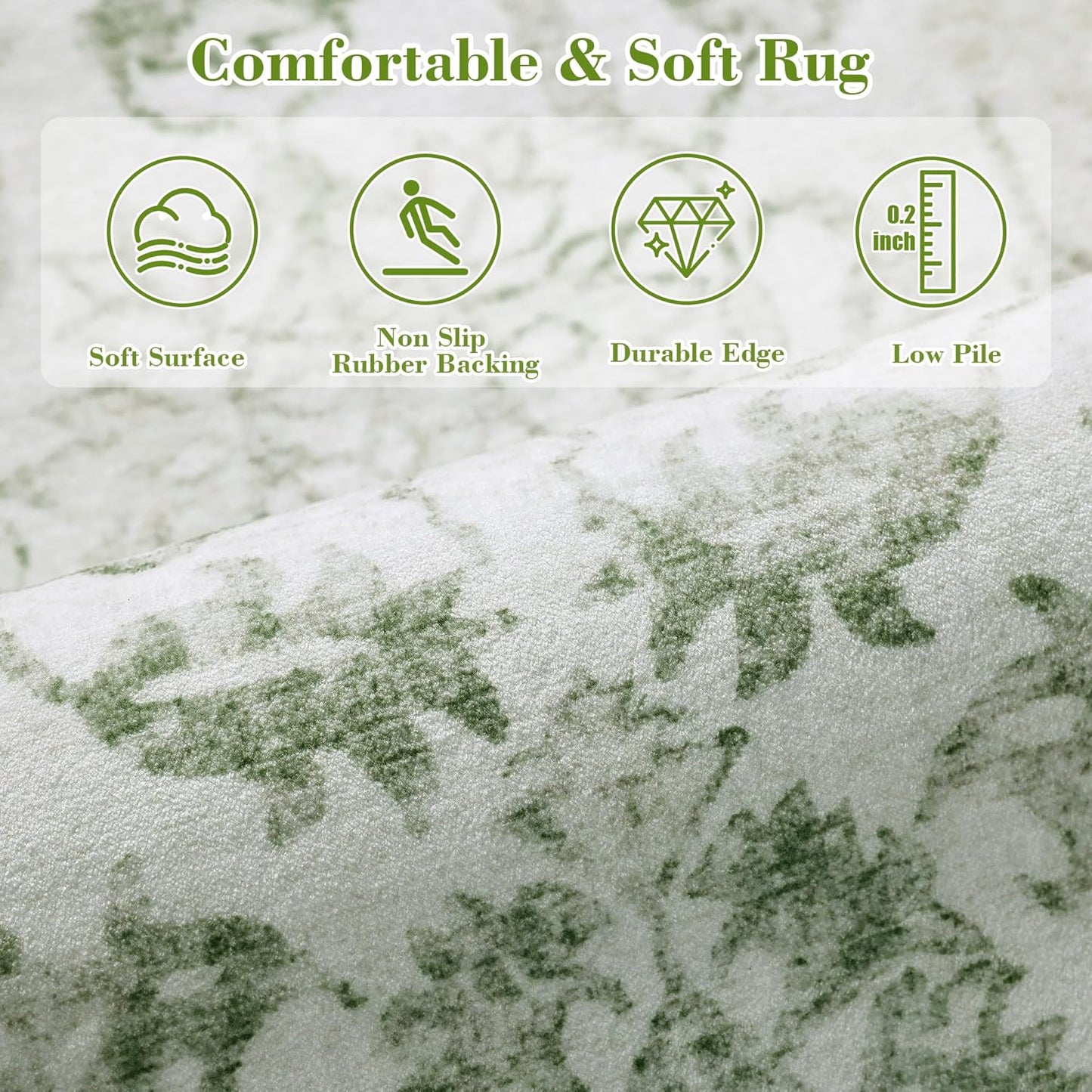 Sage Area Rugs 6x8 for Living Room, Washable Vintage Rugs for Bedroom, Distressed Throw Rug, Non Slip Floral Carpet Green Area Rug for Bedroom Dining Nursery