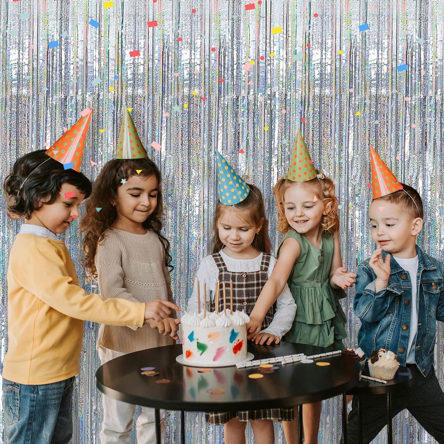 5 Pack Silver Glitter Streamers Party Decorations Tinsel Foil Fringe Curtains Christmas Birthday Bachelorette Party Wedding Decor Supplies