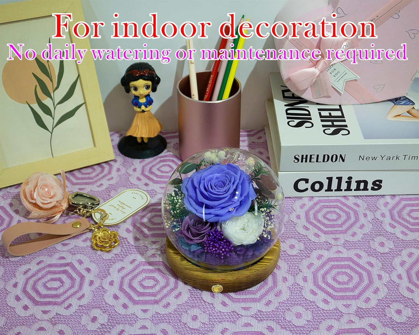 Valley of Rain & Forest Long-Lasting Real Flowers, Unique Floral Gift For you to send Love for All Occasions, for Indoor Decoration (Violet Rose, Purple & White Austin Roses)