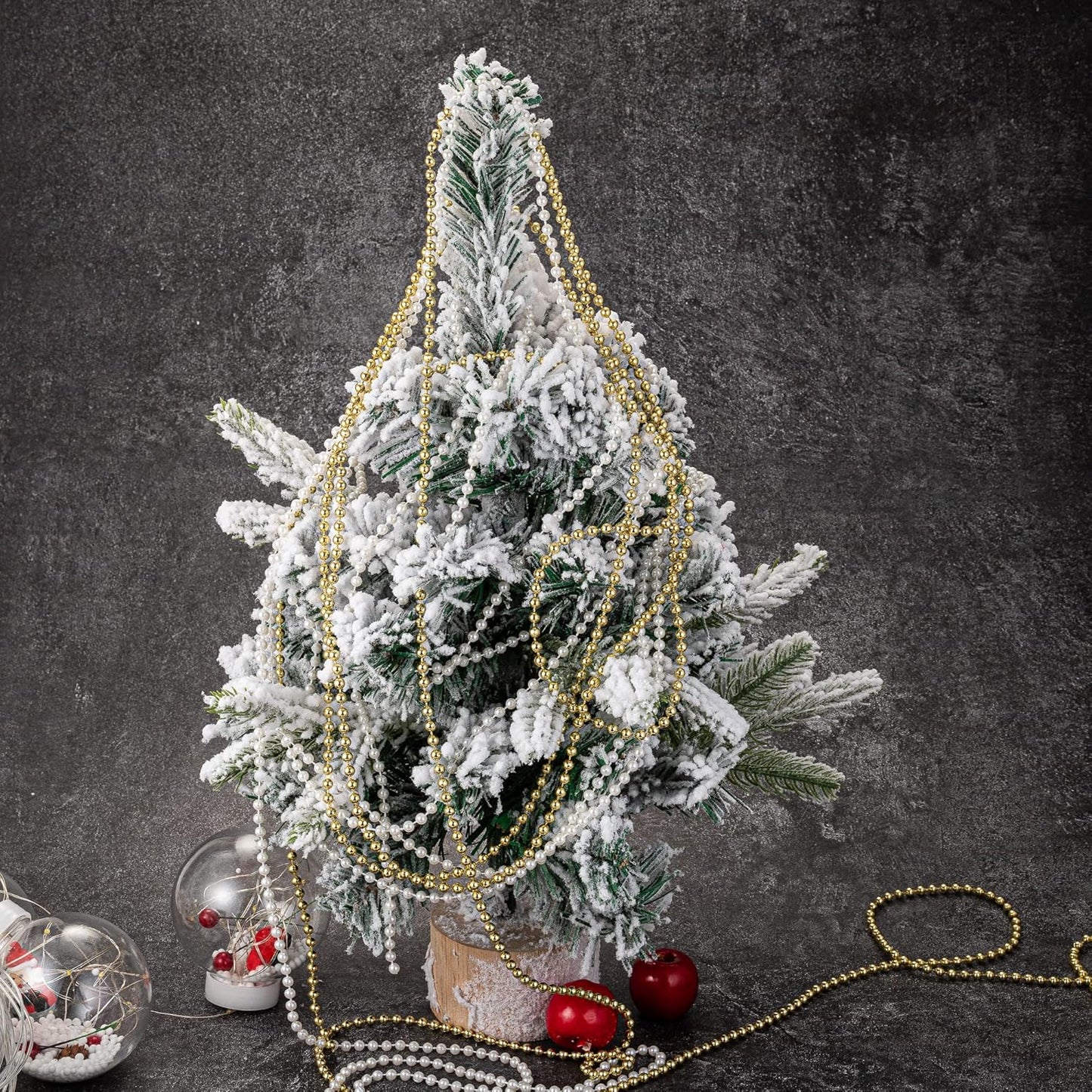 8mm Crafts Faux Pearl Beads Garland Pearl Bead Roll Strand of Pearls to Decorate Floral Centerpieces Wedding Party Favor Christmas Tree(33 Feet Gold)