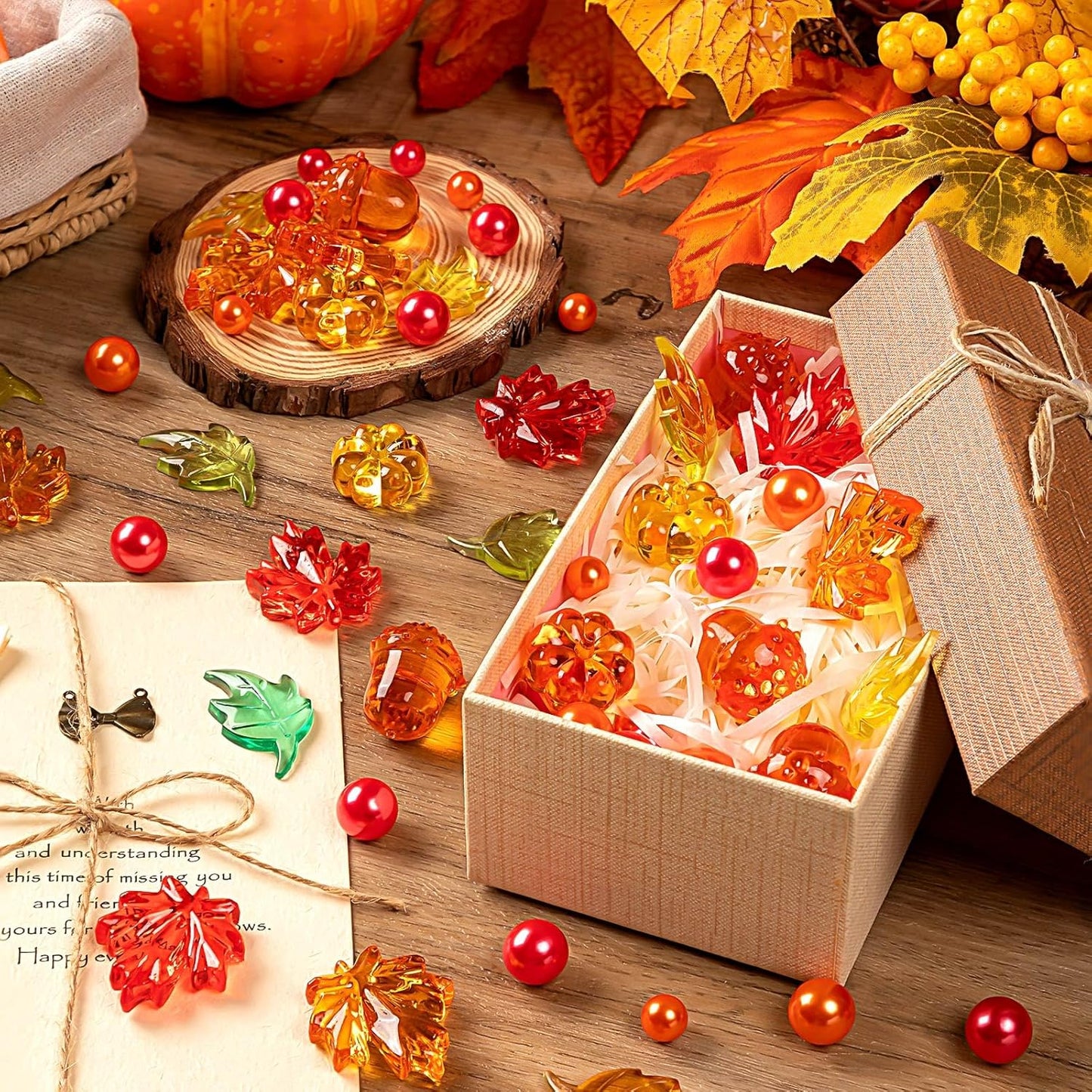 120Pcs Fall Vase Filler, Thanksgiving Faux Pearls for Vase Filler for Vases for Thanksgiving Halloween Fall Table Centerpieces