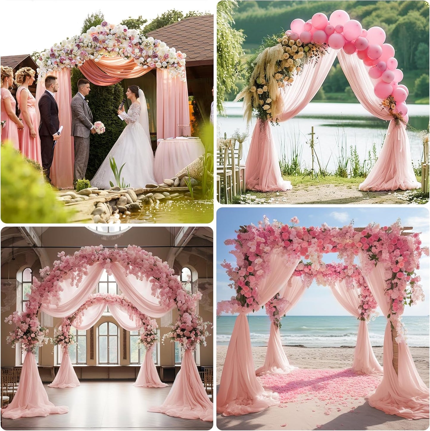 Wedding Arch Draping Fabric 2 Panels 28.7" x 20FT Blush Sheer Chiffon Backdrop Drapes for Wedding Ceremony Birthday Party Bridal Shower Outdoor Decoration