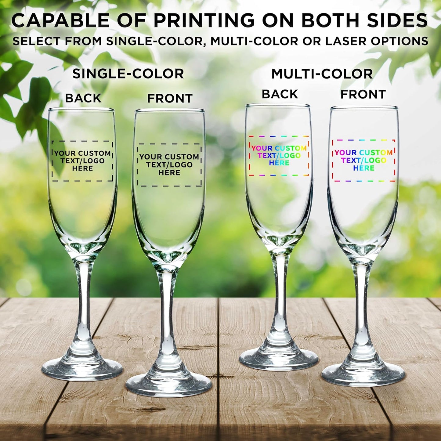 DISCOUNT PROMOS Custom Premiere Champagne Flutes 6.25 oz. Set of 10, Personalized Bulk Pack - Elegant Drinkware for Weddings, Events, & Promotional Gifts - Clear