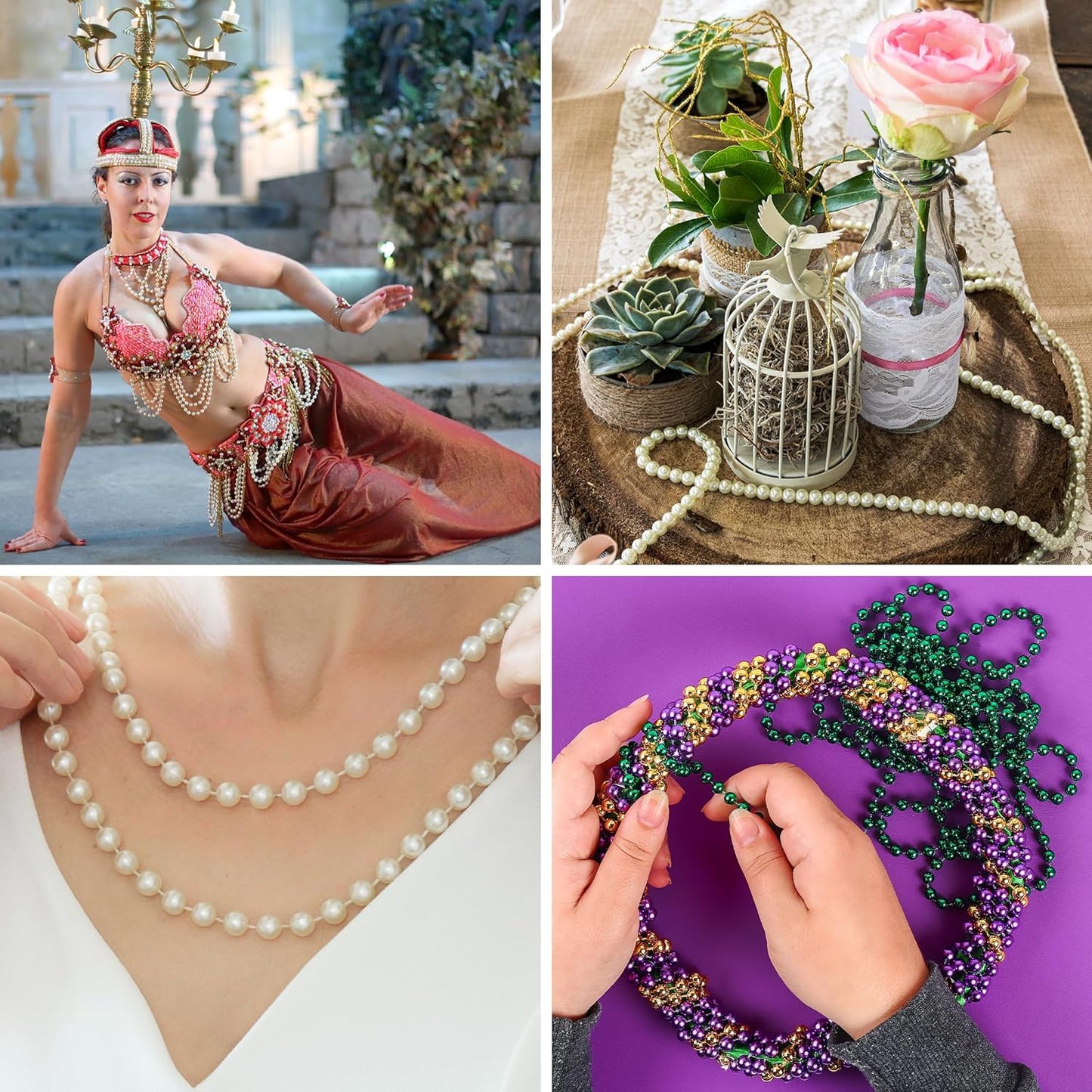 Mandala Crafts 6mm Faux Rose Gold Pearl Beads Roll - 27 Yards Strand of Fake Pearls Chain Garlands Spool String for Christmas Tree, Wedding, Party, Vases, DIY Decoration