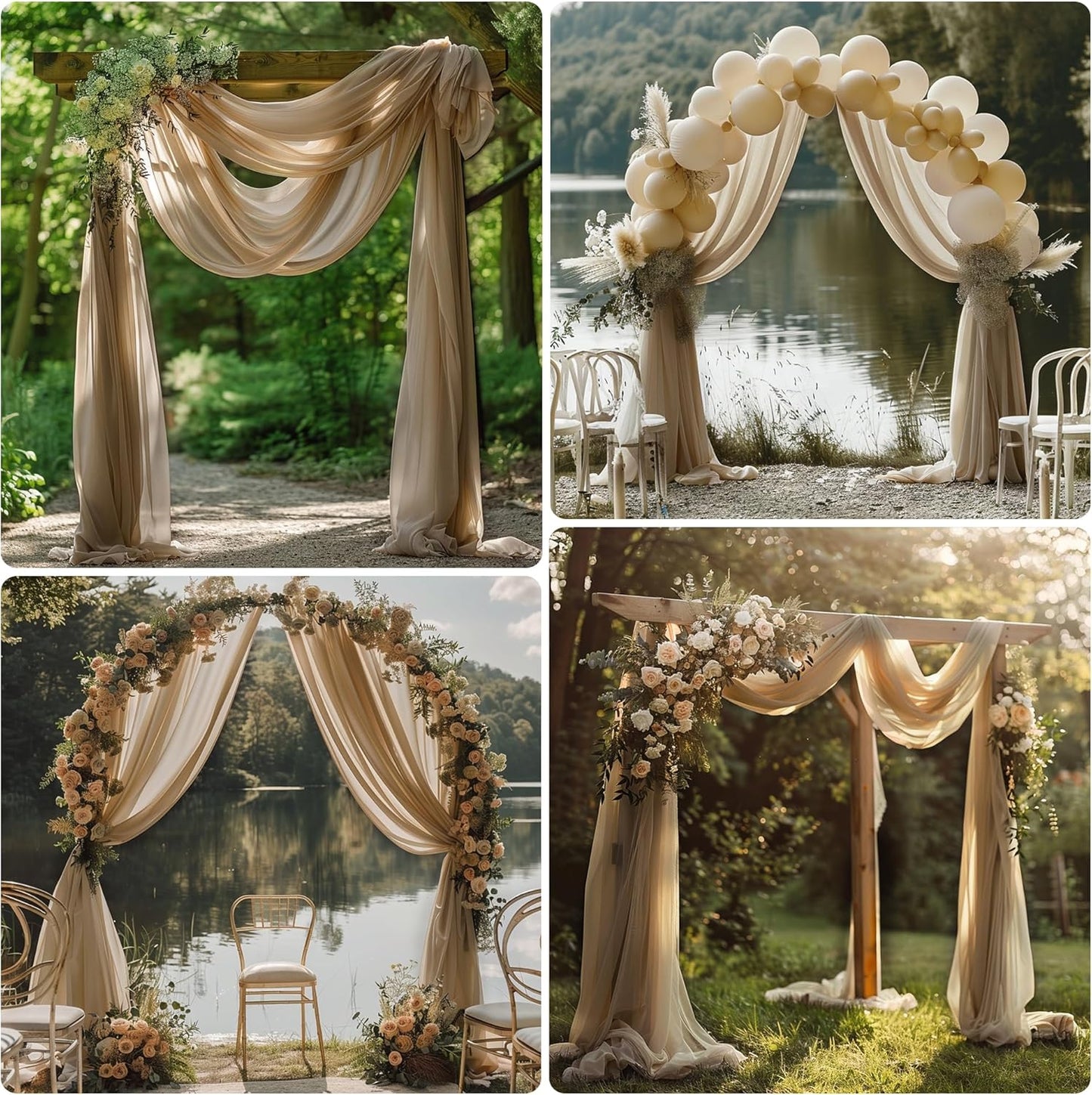 Wedding Arch Draping Fabric 2 Panels 28.7" x 20FT Nude Sheer Chiffon Backdrop Drapes for Wedding Ceremony Birthday Party Bridal Shower Outdoor Decoration