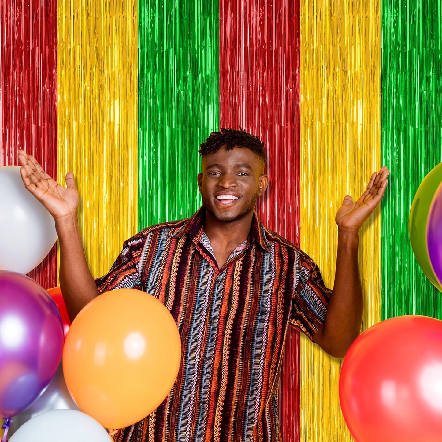 2 Pack Black History Month Decorations, 3.28 FT x 7.05 FT Backdrop Curtains, Red Yellow Green Color Tinsel Backdrop Fringe Curtains Party Streamer, Black History Month Door Decor