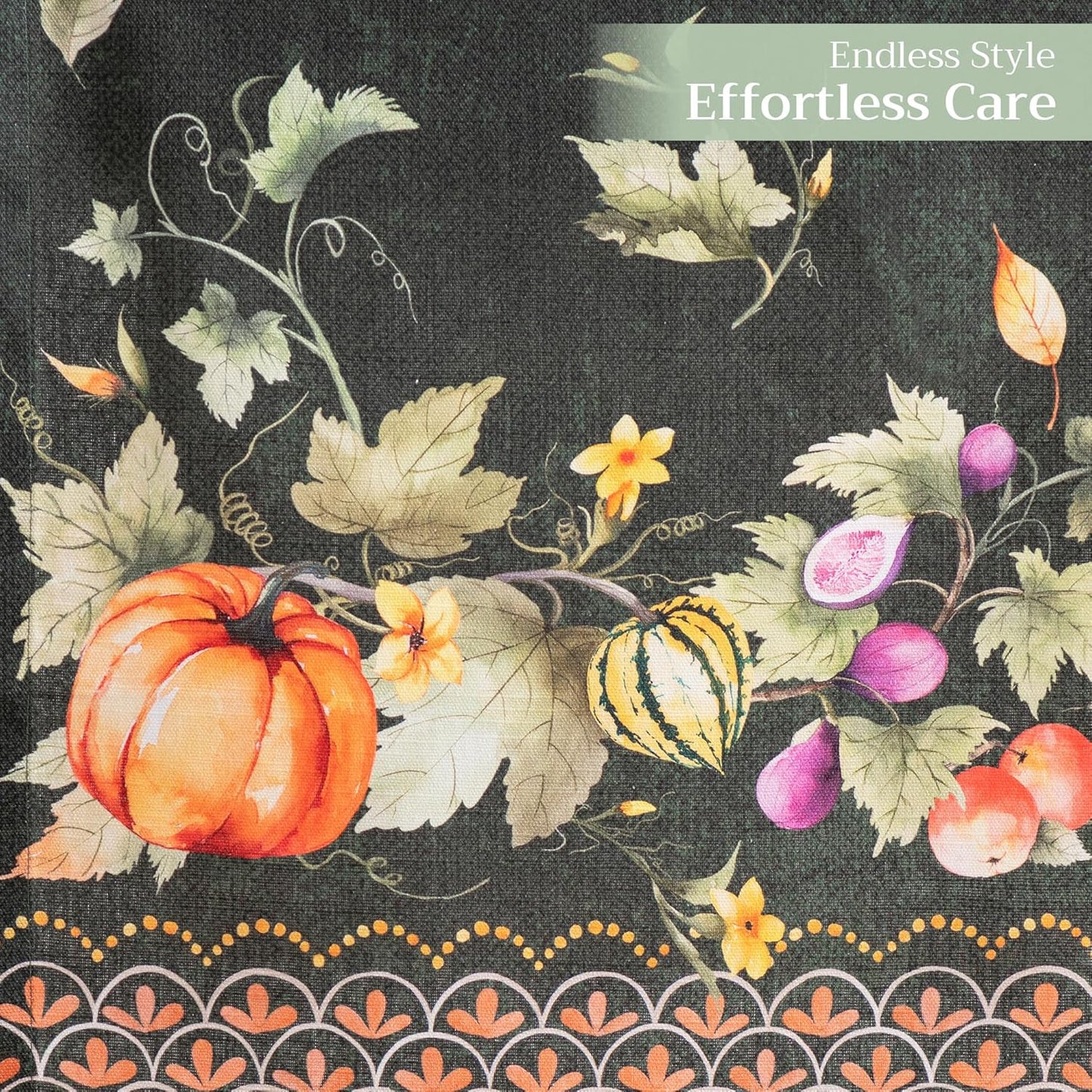 Maison d' Hermine Table Runner 100% Cotton Single Layer Table Runners 108 inches Long for Thanksgiving Christmas Decorations Home Kitchen Dining Wedding (Pumpkin Garden - Dark Green, 14.5" x 108")