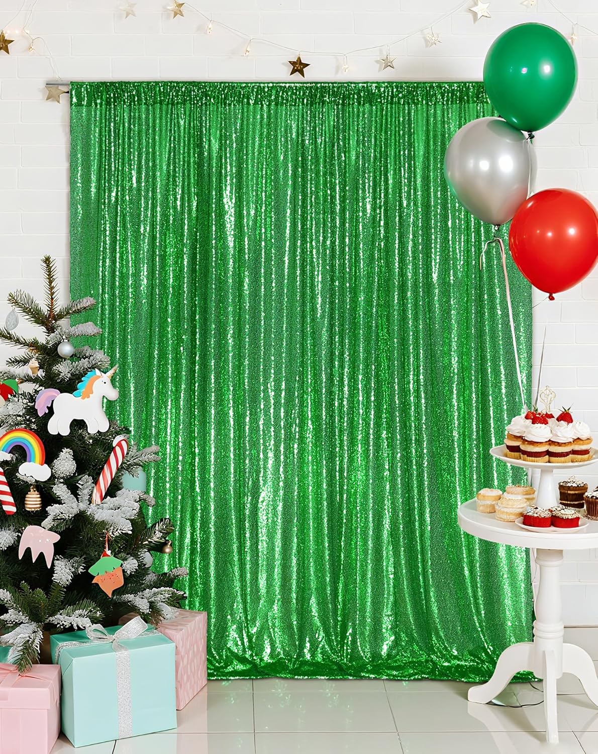 Eternal Beauty Green Sequin Backdrop, 10x10 Ft Glitter Background Curtains for Christmas Shimmer Photography Party Wedding Birthday Back Drop Decor