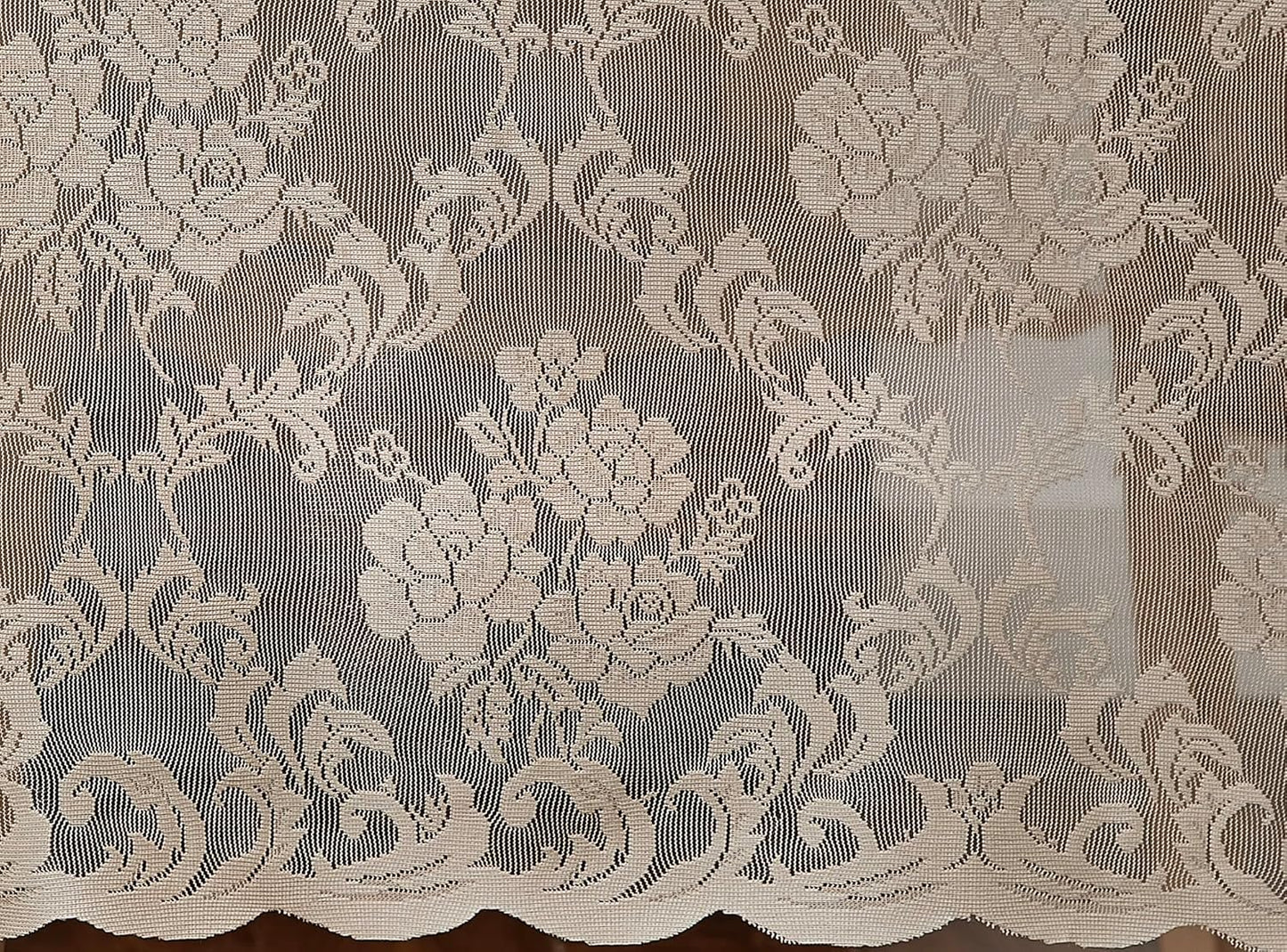 LinenZone Extra Large Linen Round Tablecloth for Rustic Vintage Decor. Sheer Lace Table Cloth Works Great As Wedding Tablecloth or Thanksgiving Table Cover. (Mia 120 Round, Linen)