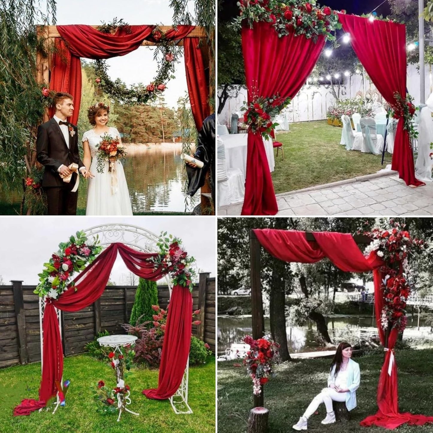 6 Panels Red Wedding Arch Drapery 28" x 20Ft Wedding Arch Draping Fabric Chiffon Fabric Drape Sheer Backdrop Curtain for Weddings Outdoor Party Ceremony Birthday Arbor Drapery Reception Ceiling Décor