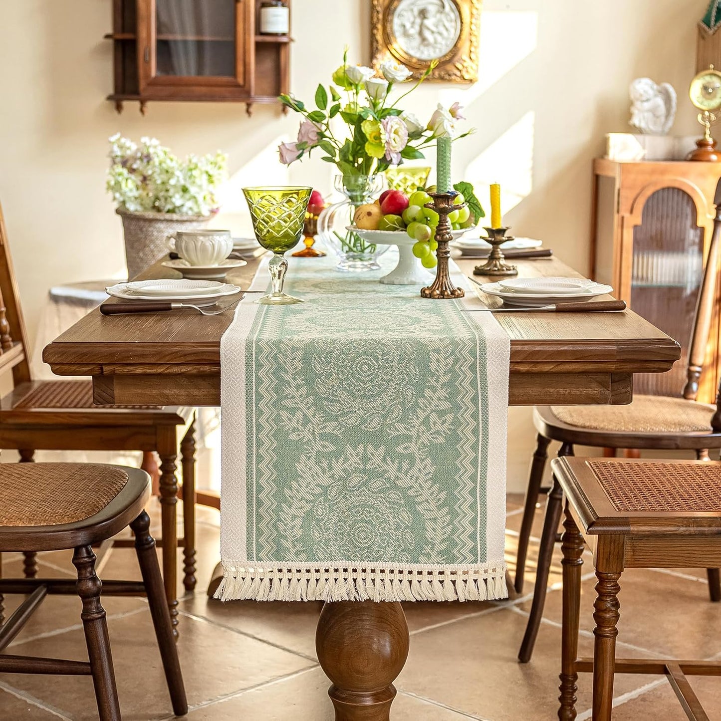 Table Runner 48 Inches Long,Waterproof Boho Table Runner with Tassel Fringe,Table Runners for Party Coffee Table