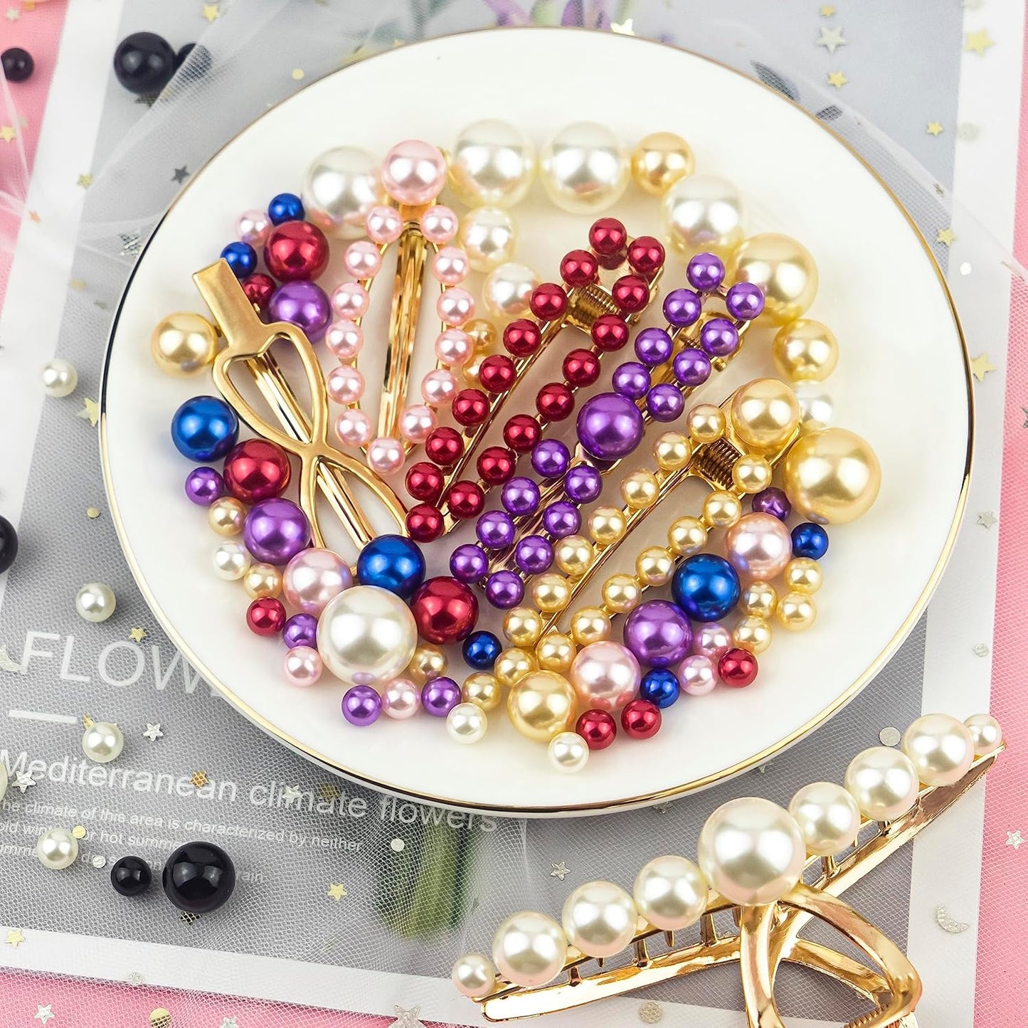 300Pcs Cream&Gold Polished No Hole Faux Pearl Beads for Vase Filling Decorations, Plastic Pearls Vase Fillers, Table Scatters, Wedding Centerpiece, Home Decor, 8/14/20 mm